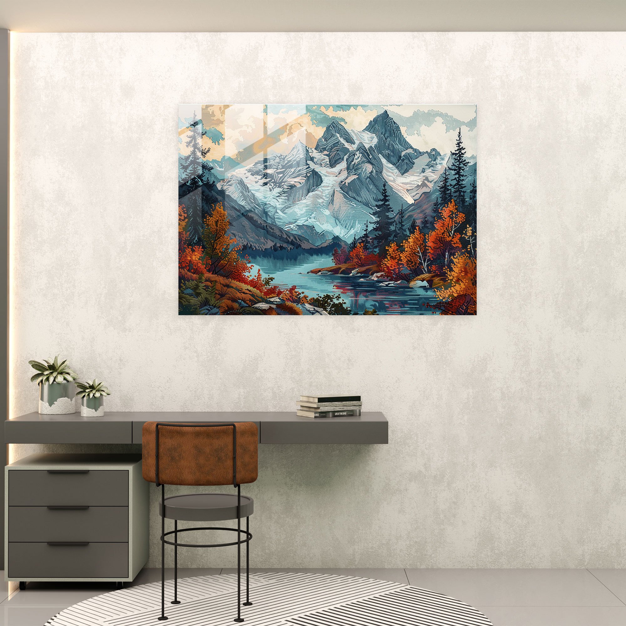 Pointillism Mountain Glass Wall Art - Pointillism, Glass Art, Wall Decoration, Glass Wall Art