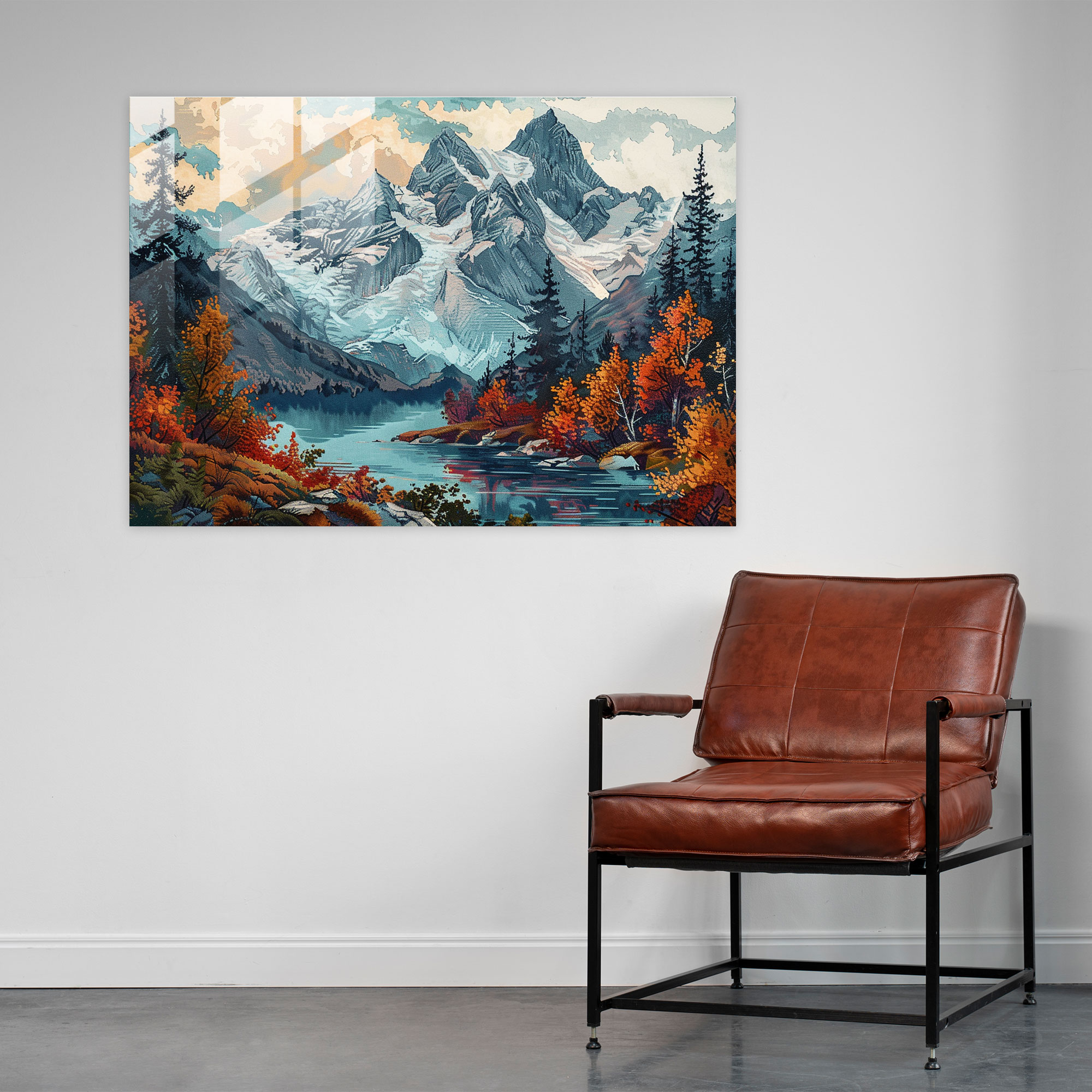 Pointillism Mountain Glass Wall Art - Pointillism, Glass Art, Wall Decoration, Glass Wall Art