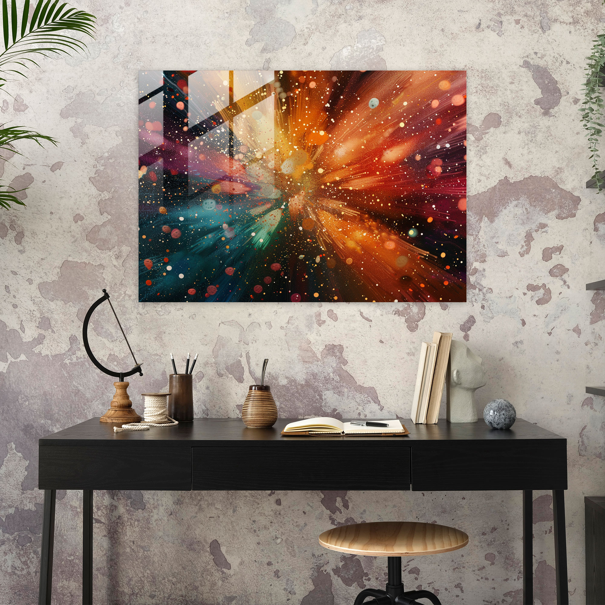 Pointillism Color Explosion Glass Print - Pointillism, Glass Wall Art, Home Decoration, Wall Decoration
