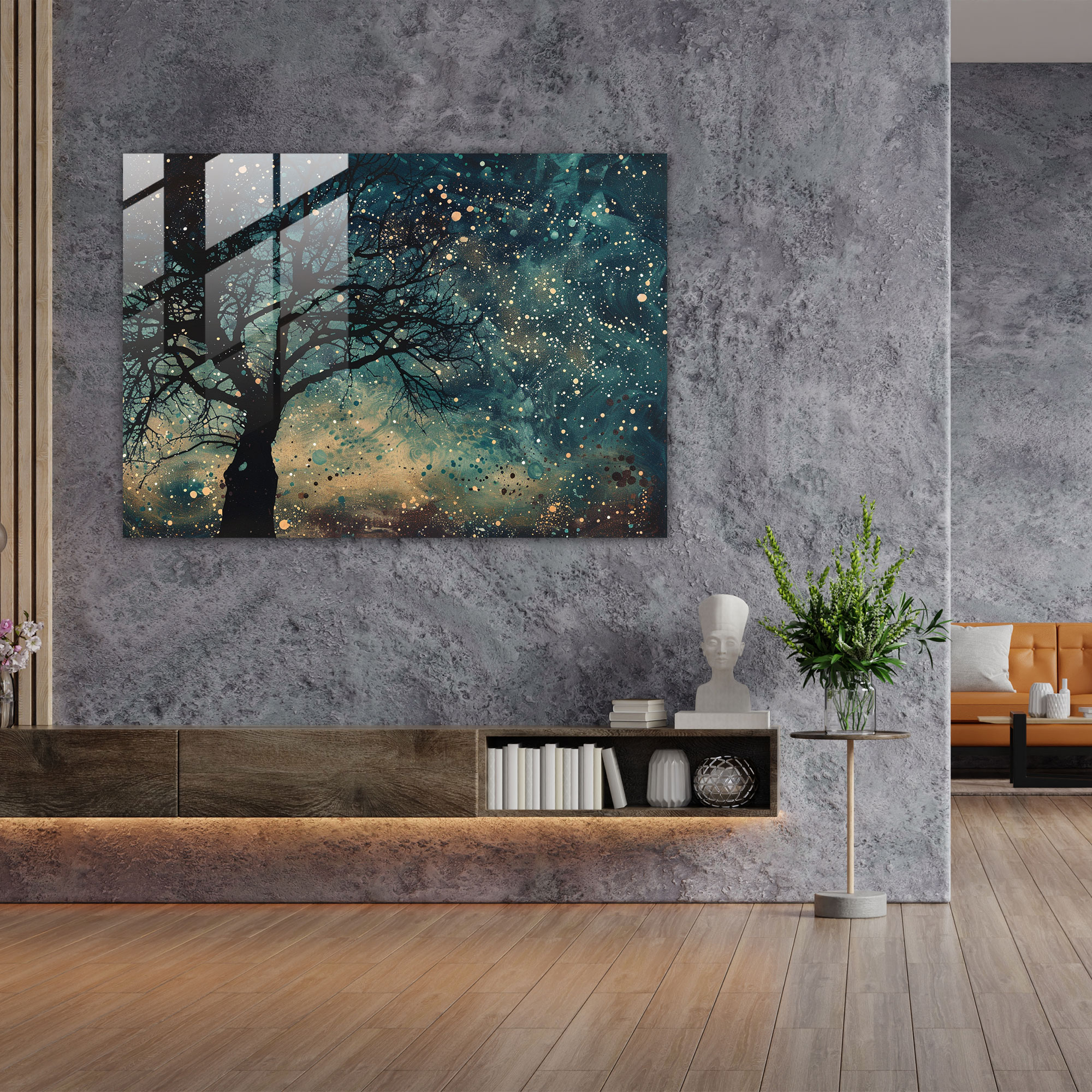 Pointillism Night Sky Glass Wall Art - Pointillism, Glass Wall Art, Home Decoration, Modern Art