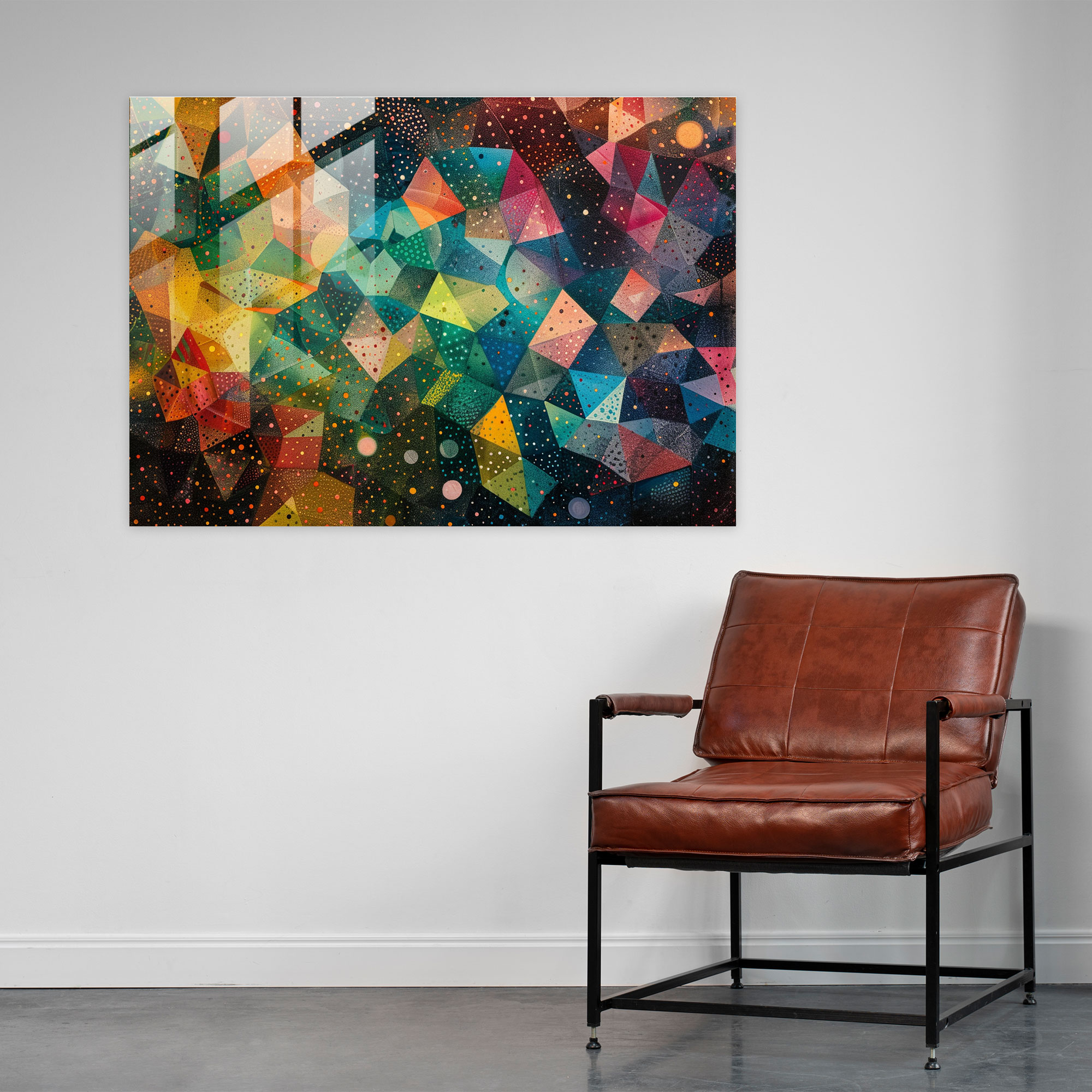 Abstract Geometric Pointillism Home Decoration - Pointillism, Abstract, Glass Wall Art, Glass Art
