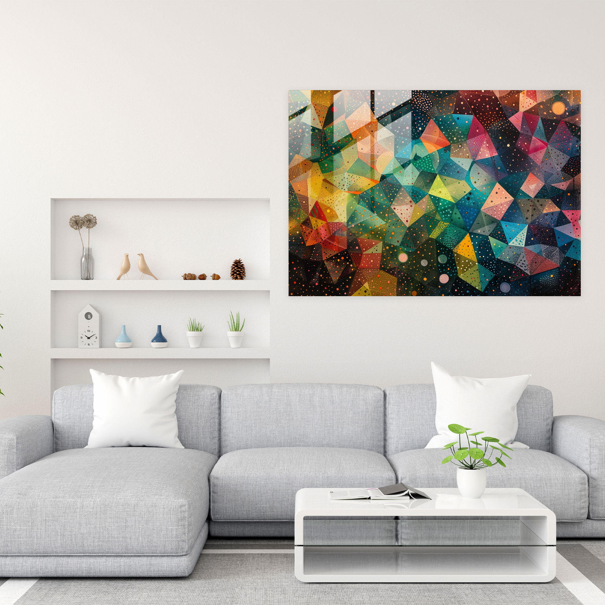 Abstract Geometric Pointillism Home Decoration - Pointillism, Abstract, Glass Wall Art, Glass Art