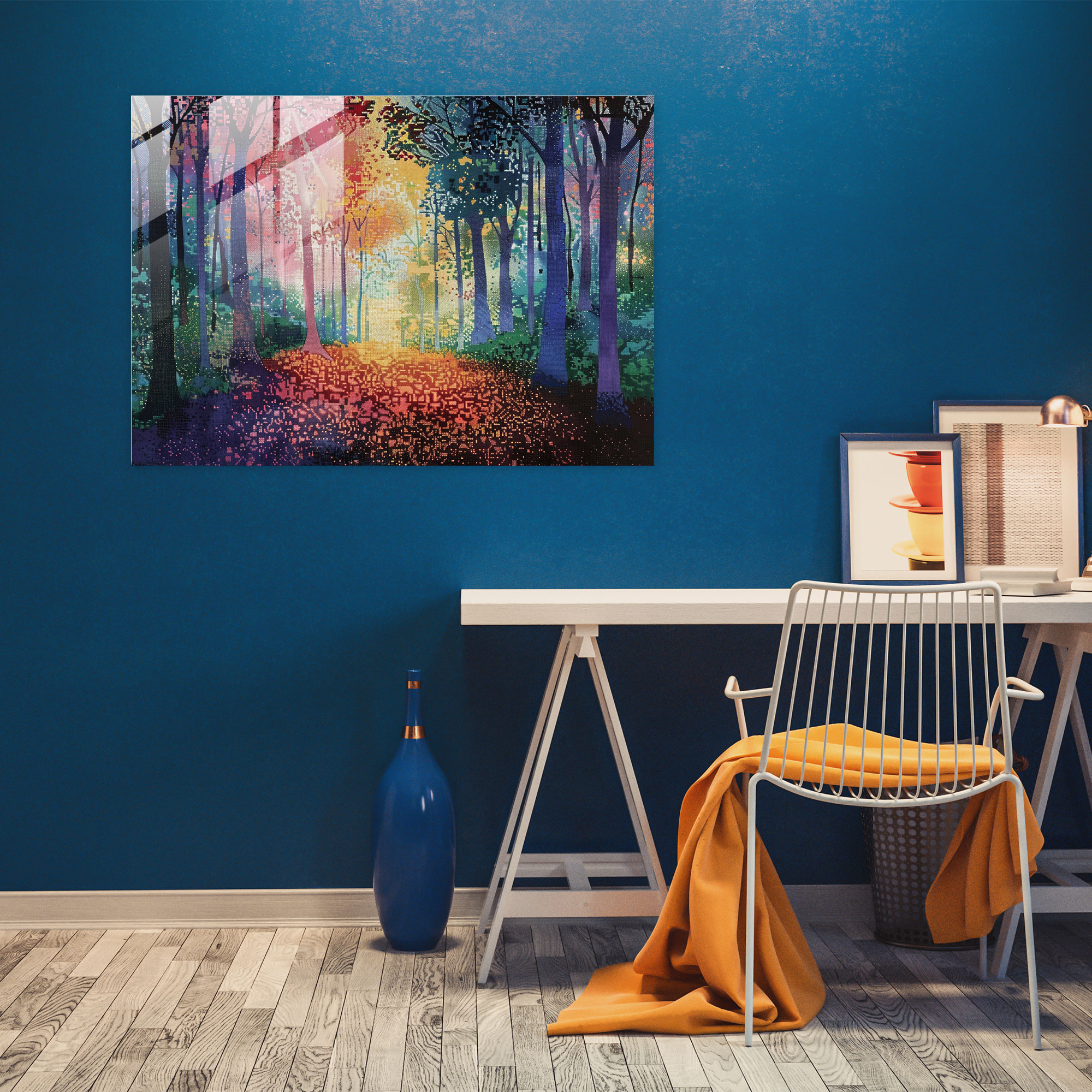 Colorful Forest Pointillism Glass Art - Pointillism, Colorful, Glass Print, Glass Art