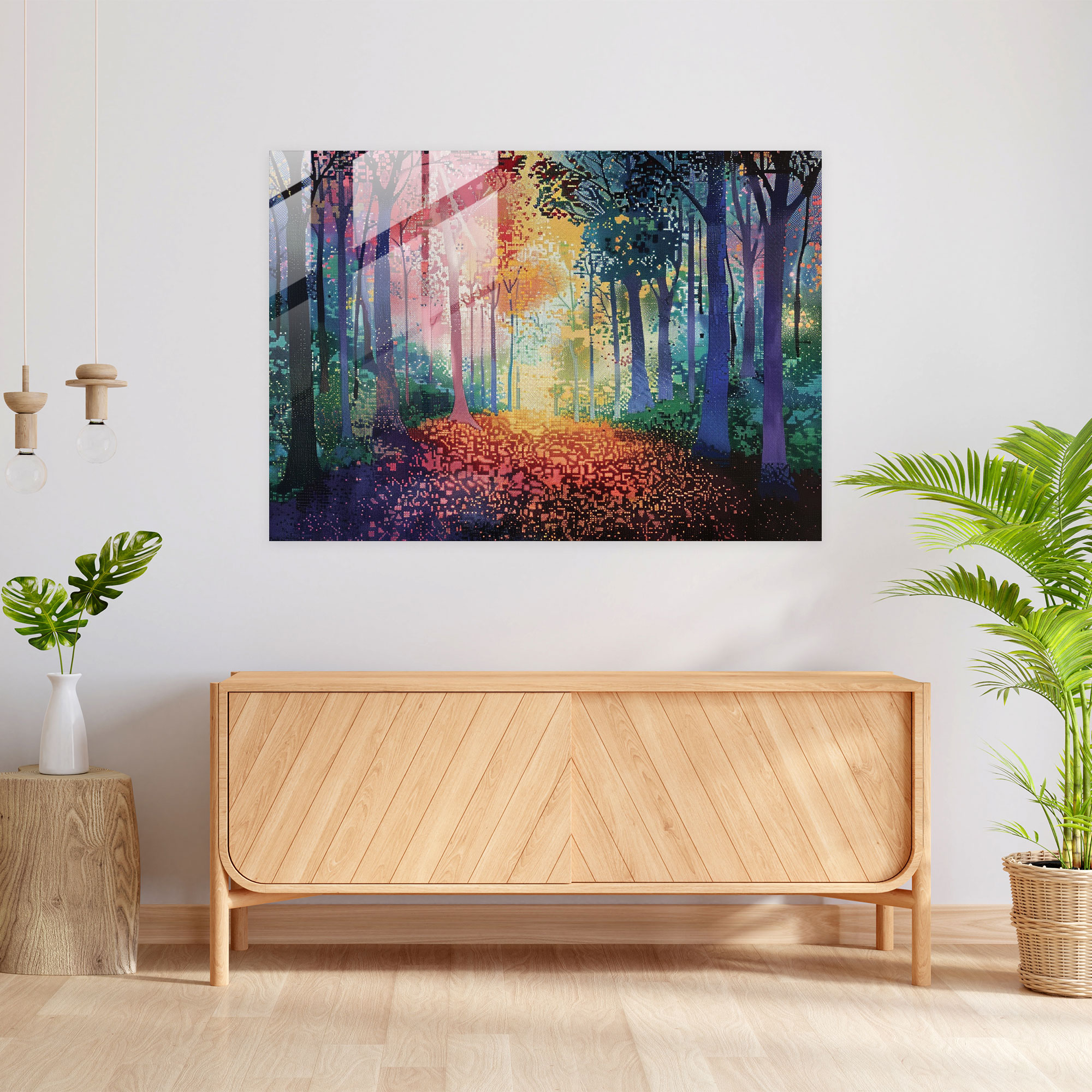 Colorful Forest Pointillism Glass Art - Pointillism, Colorful, Glass Print, Glass Art