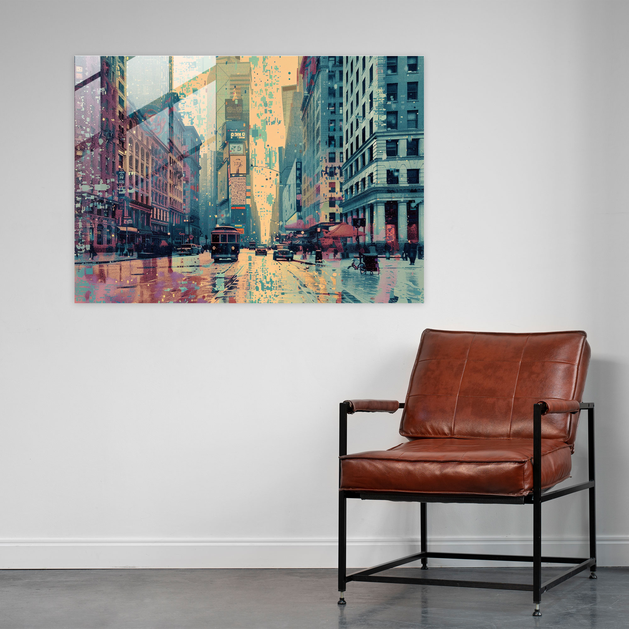 Vintage City Architecture Pointillism Modern Art - Pointillism, Glass Wall Art, Glass Print, Vintage