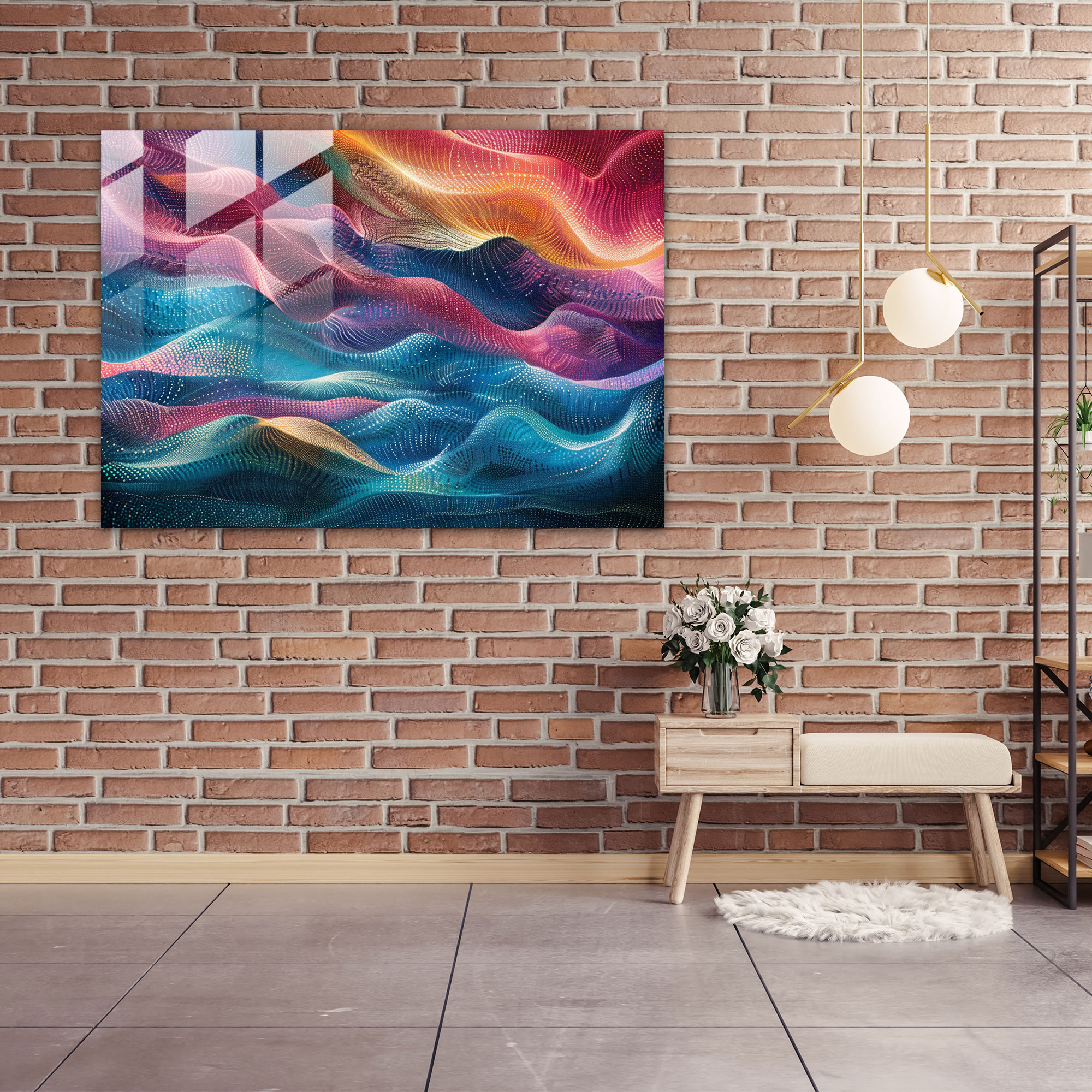 Abstract Waves Pointillism Glass Print - Pointillism, Waves, Modern Art, Glass Art