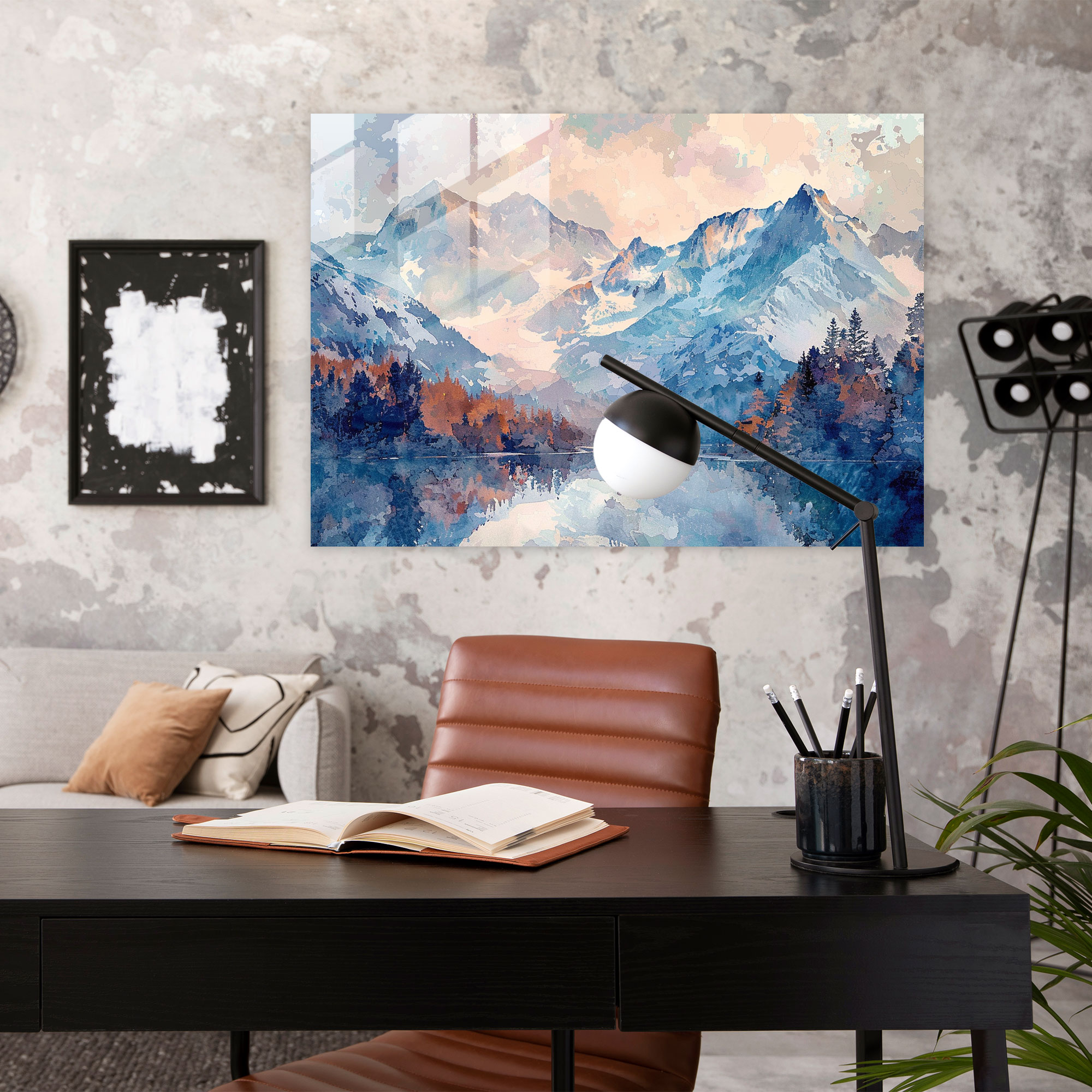 Mountain Landscape Pointillism Home Decoration - Pointillism, Glass Art, Glass Print, Glass Wall Art