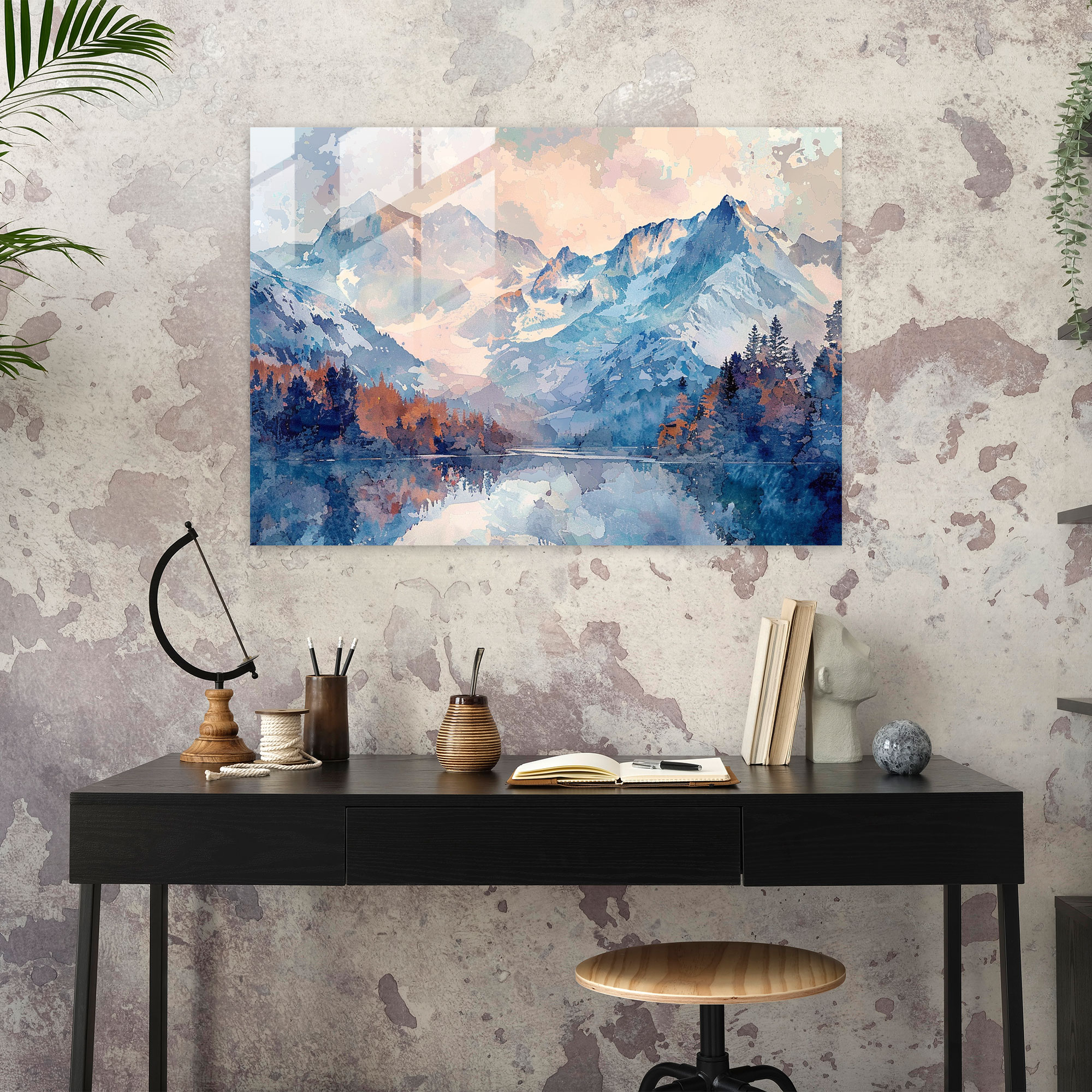 Mountain Landscape Pointillism Home Decoration - Pointillism, Glass Art, Glass Print, Glass Wall Art