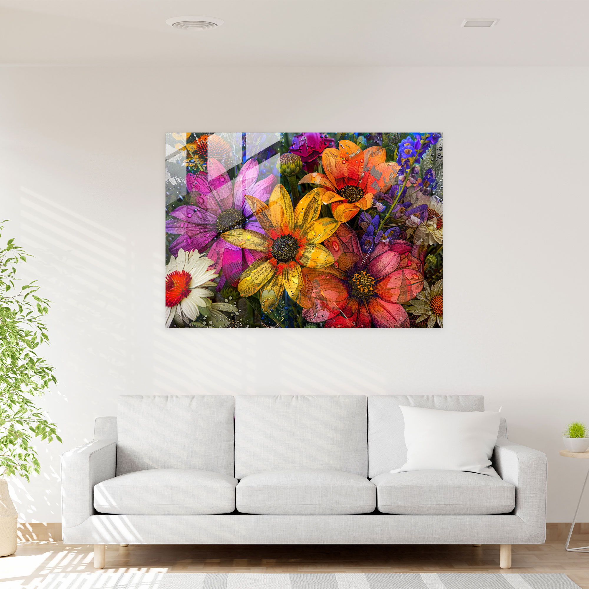 Pointillism Colorful Flowers Glass Wall Art - Pointillism, Colorful Flowers, Glass Print, Pointillism