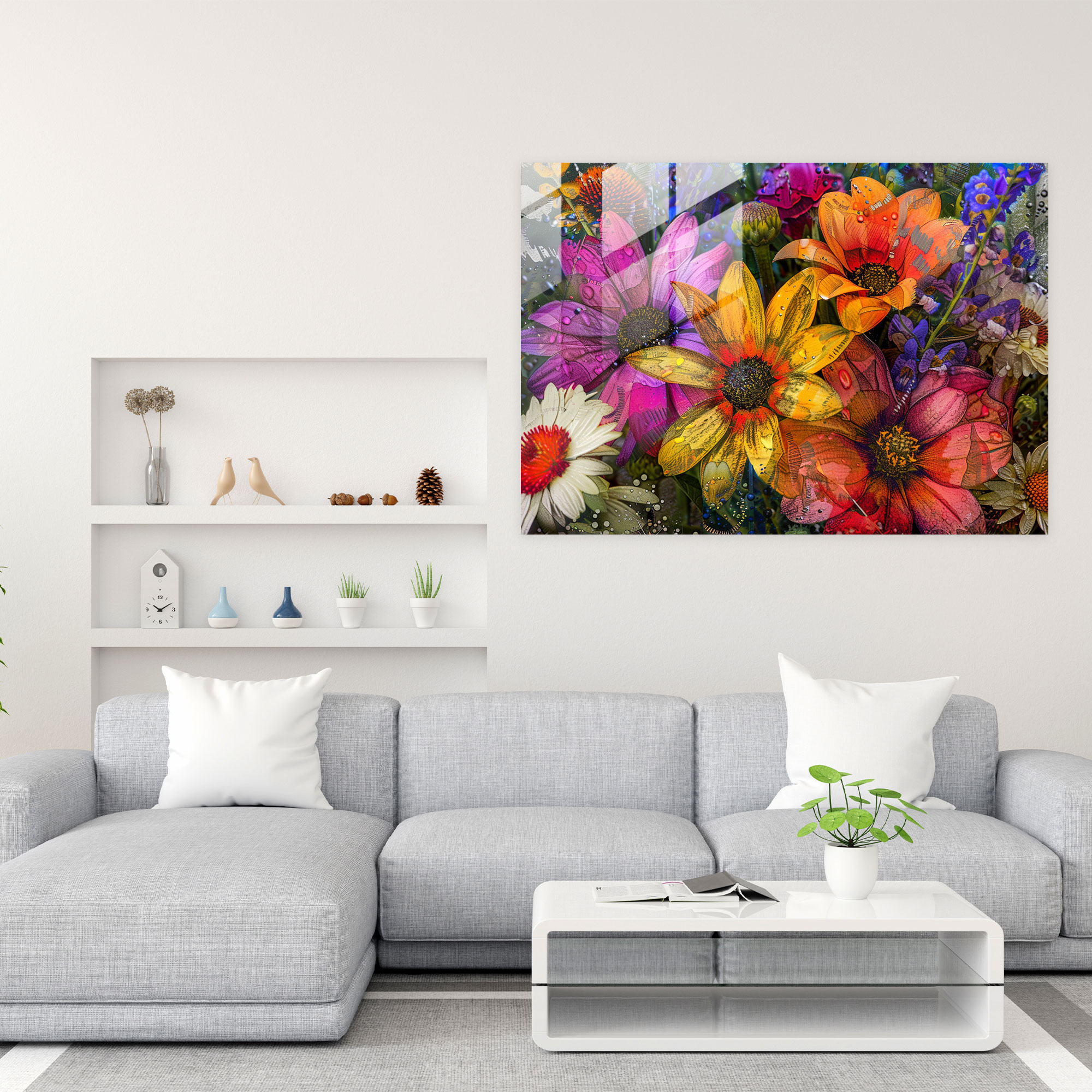 Pointillism Colorful Flowers Glass Wall Art - Pointillism, Colorful Flowers, Glass Print, Pointillism