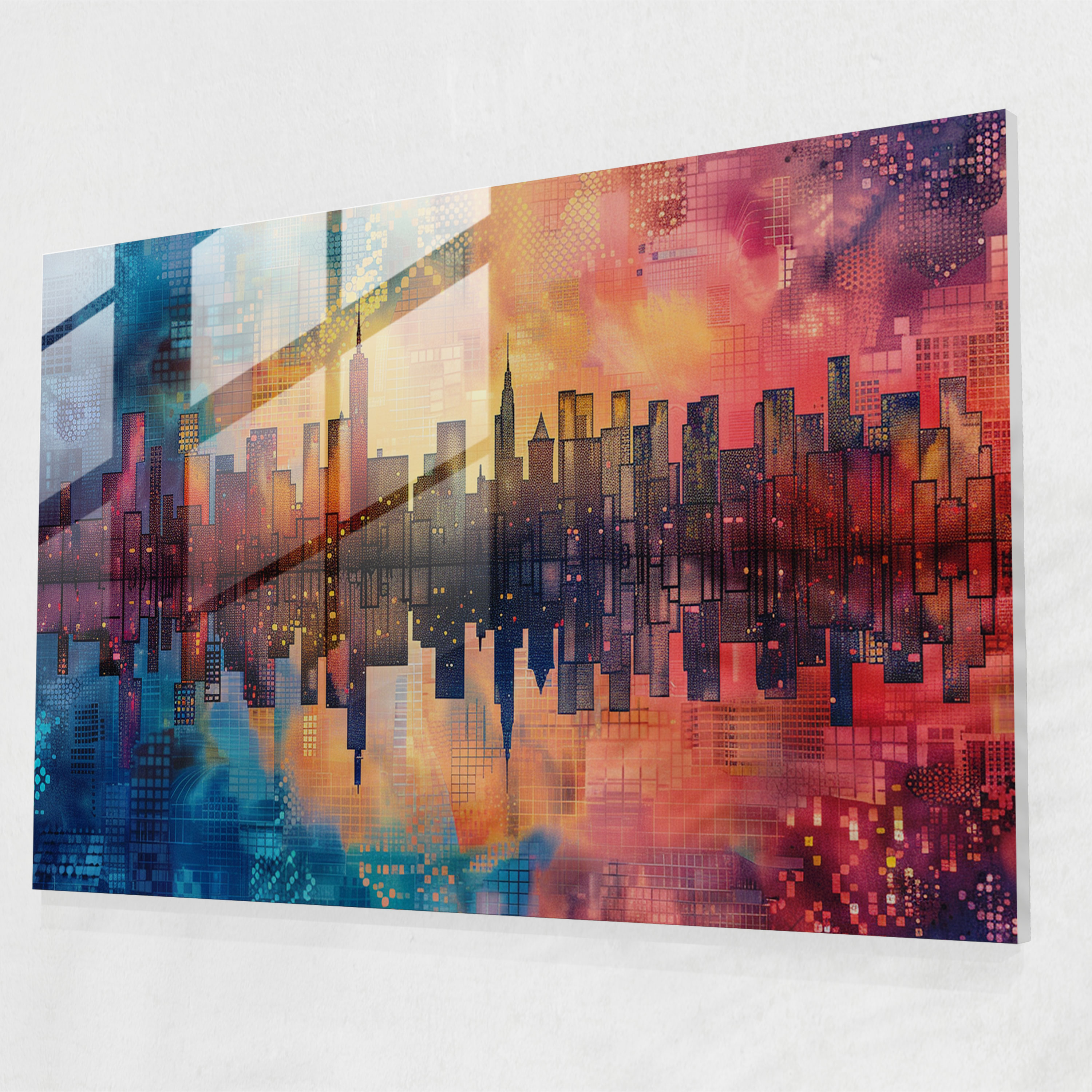 Abstract City Skyline Pointillism Modern Art - Pointillism, Sophisticated, Abstract, Pointillism