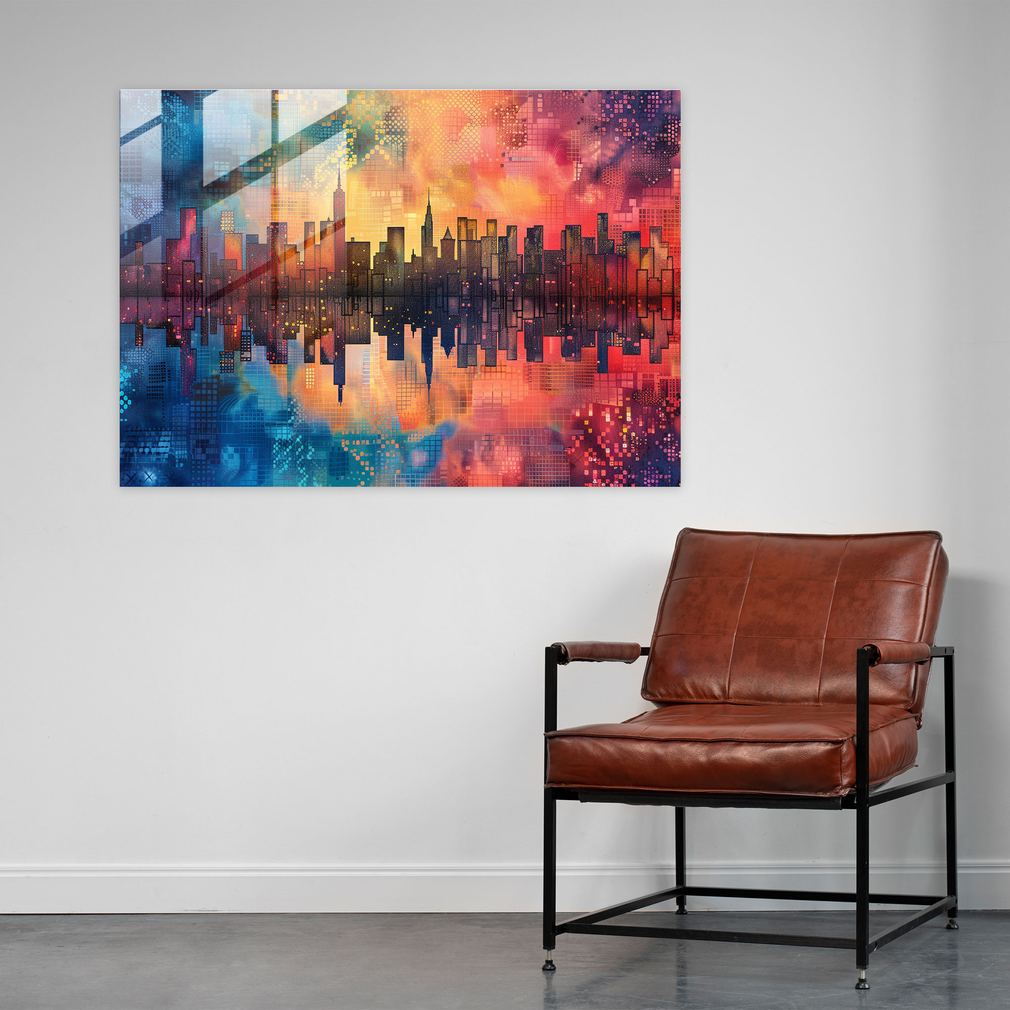 Abstract City Skyline Pointillism Modern Art - Pointillism, Sophisticated, Abstract, Pointillism
