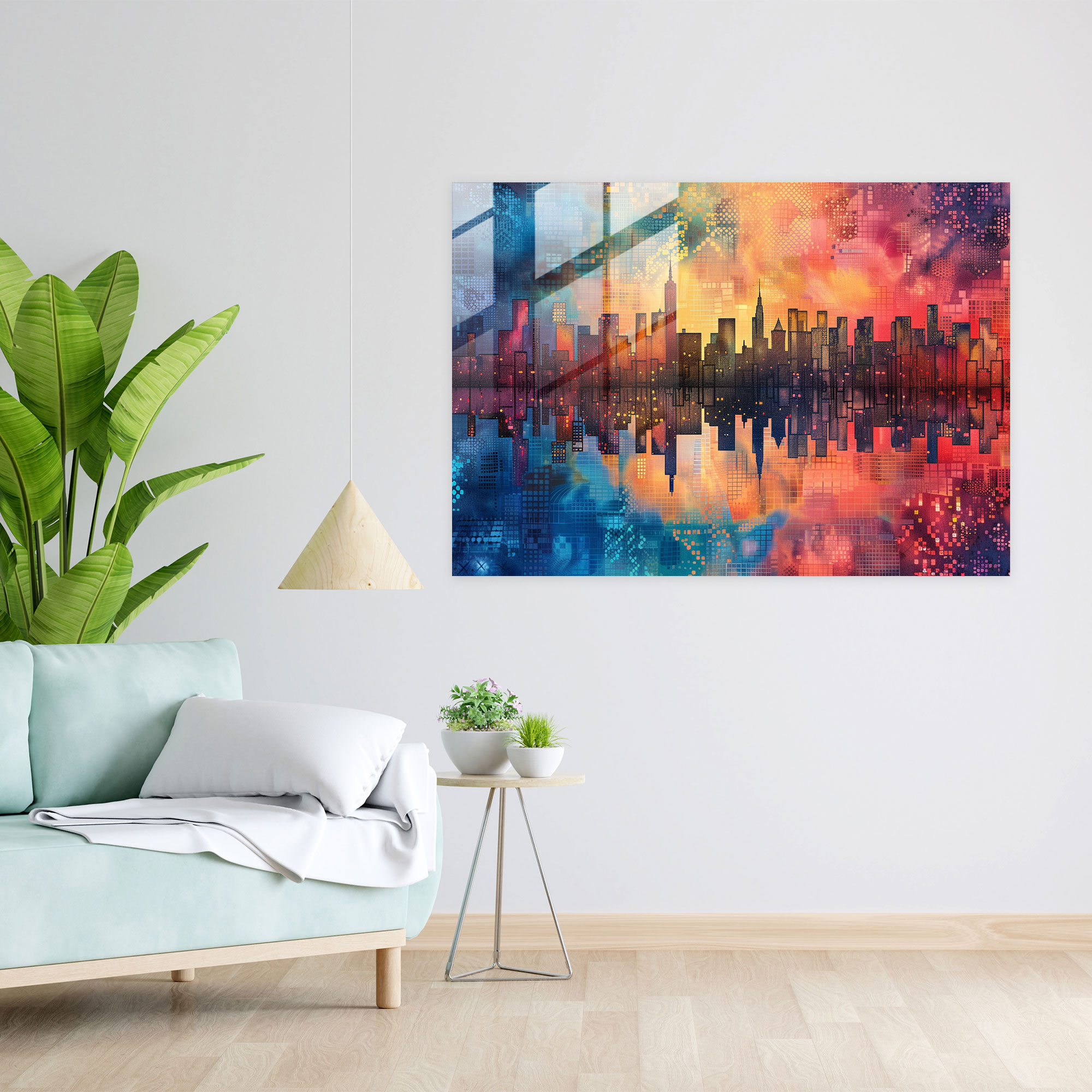 Abstract City Skyline Pointillism Modern Art - Pointillism, Sophisticated, Abstract, Pointillism