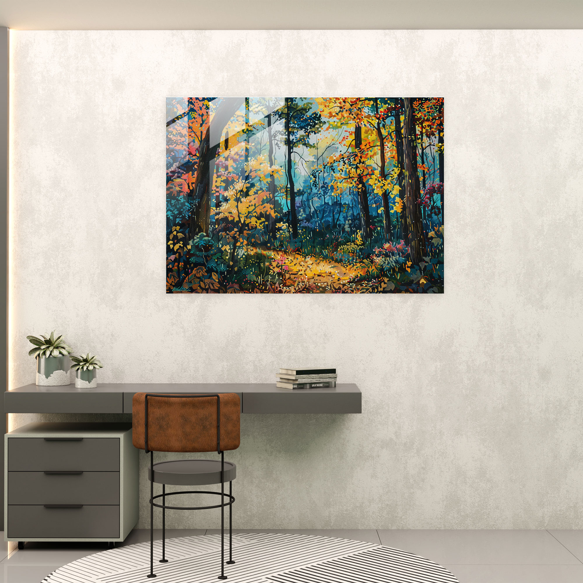 Autumn Forest Pointillism Wall Decoration - Pointillism, Glass Print, Pointillism, Home Decoration