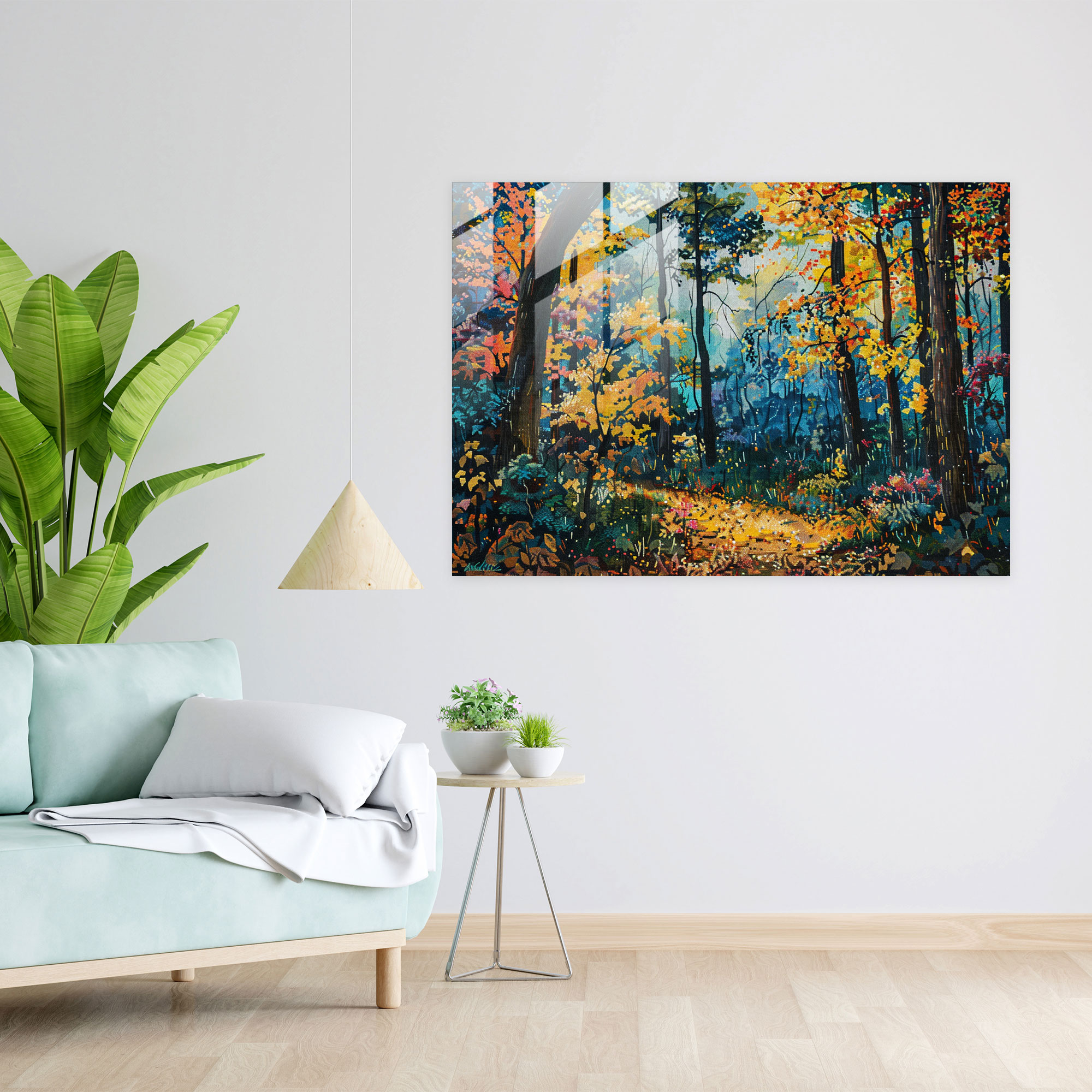 Autumn Forest Pointillism Wall Decoration - Pointillism, Glass Print, Pointillism, Home Decoration