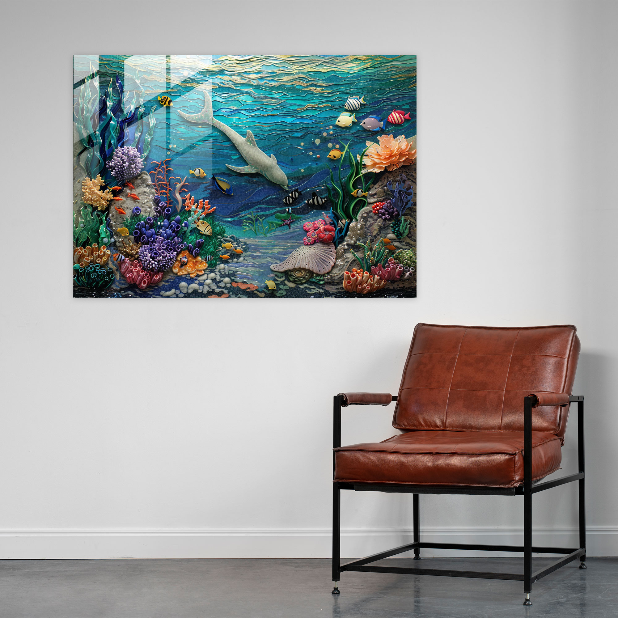 Underwater Pointillism Glass Wall Art - Pointillism, Wall Decoration, Underwater Scene, Glass Print