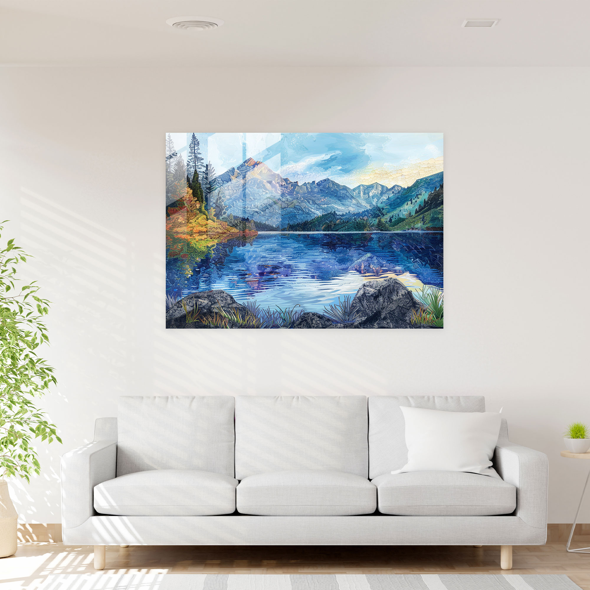 Mountain Landscape Pointillism Glass Art - Pointillism, Modern Art, Wall Decoration, Home Decoration