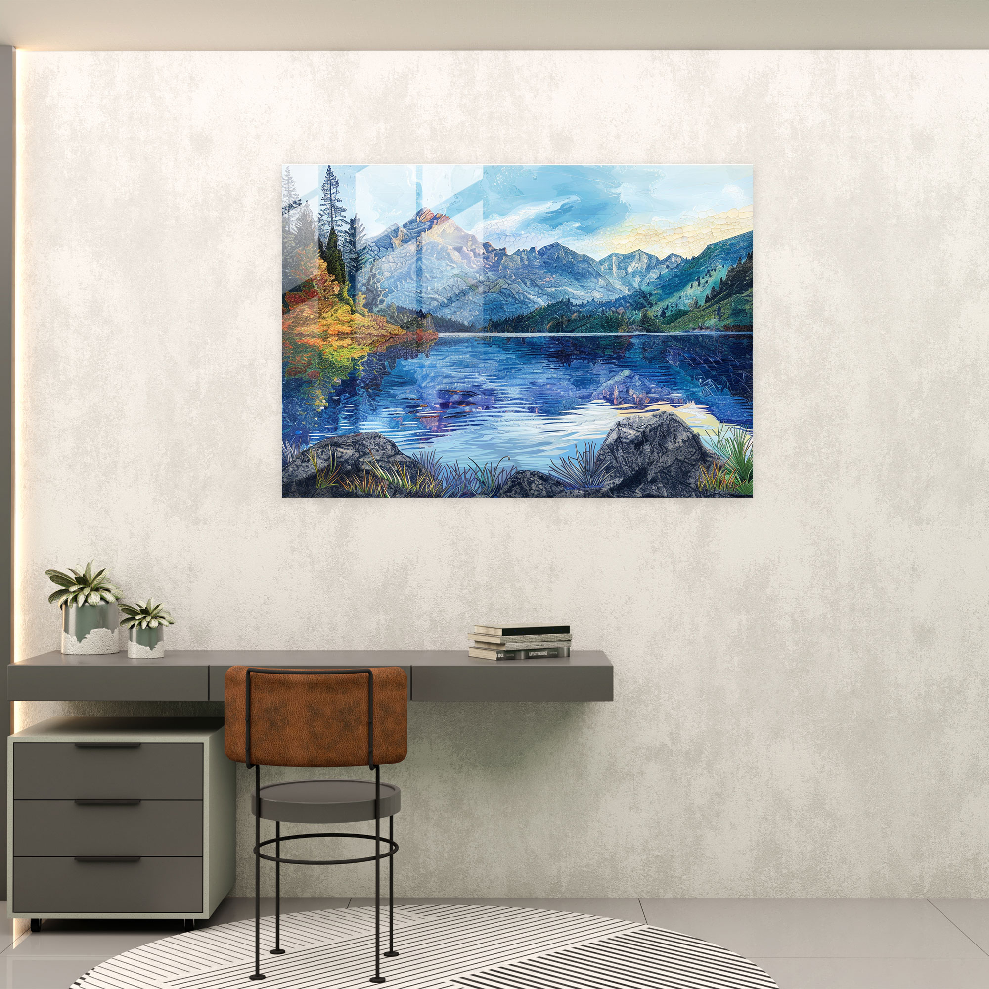 Mountain Landscape Pointillism Glass Art - Pointillism, Modern Art, Wall Decoration, Home Decoration