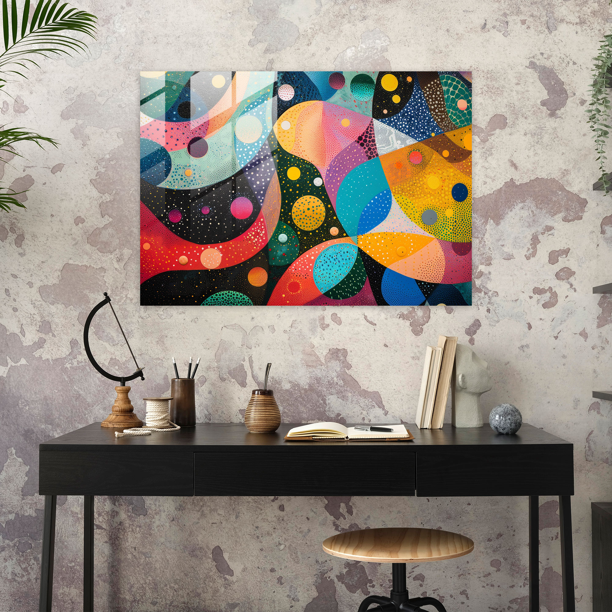 Geometric Shapes Pointillism Wall Decoration - Pointillism, Glass Wall Art, Wall Decoration, Pointillism