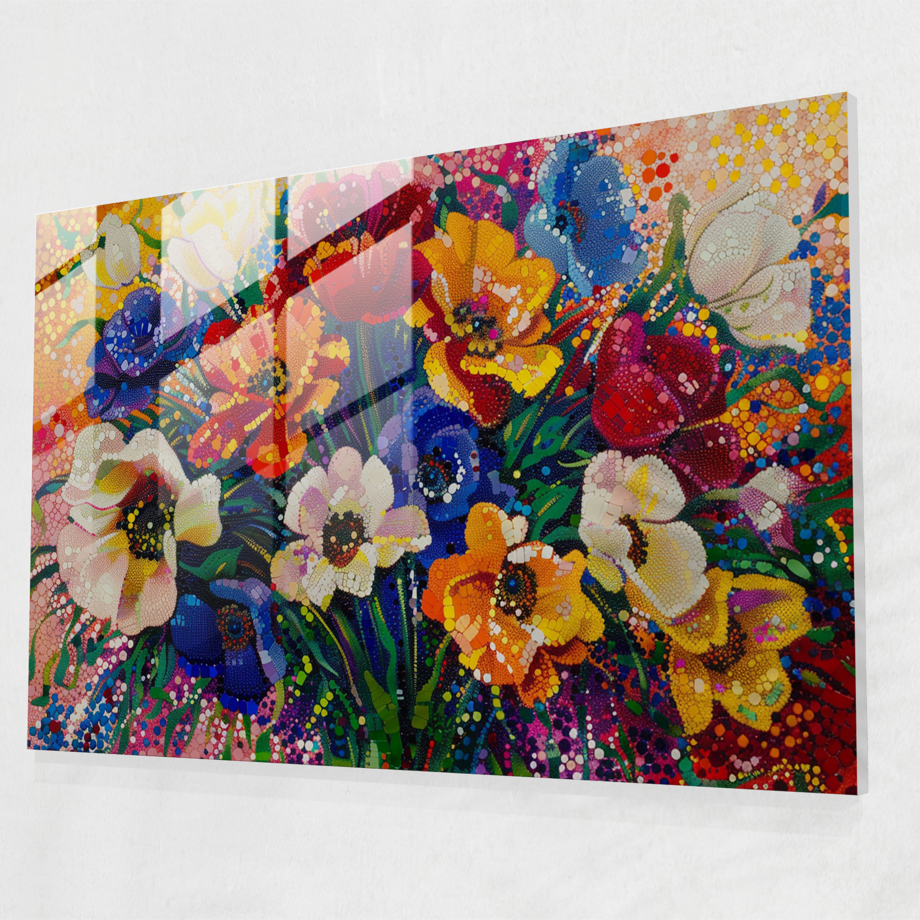 Pointillism Glass Print - Bouquet Of Flowers - Pointillism, Glass Wall Art, Pointillism, Glass Print