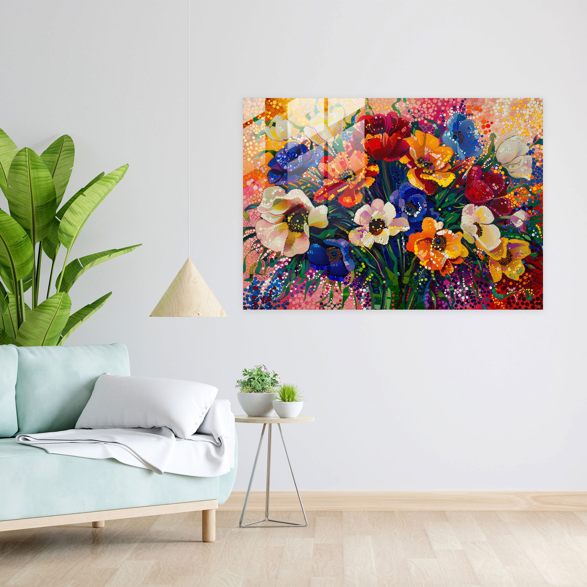 Pointillism Glass Print - Bouquet Of Flowers - Pointillism, Glass Wall Art, Pointillism, Glass Print