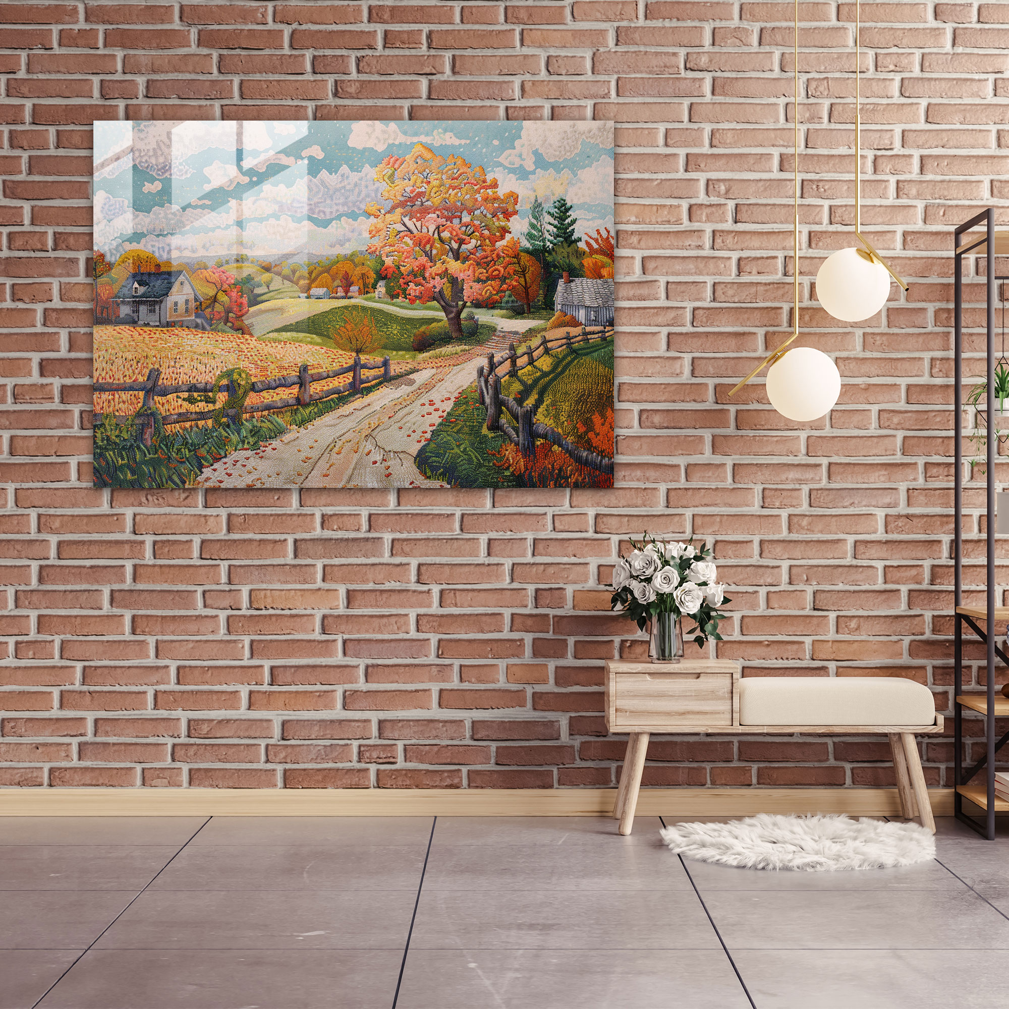 Pointillism Wall Art - Countryside Landscape - Pointillism, Pointillism, Modern Art, Glass Wall Art