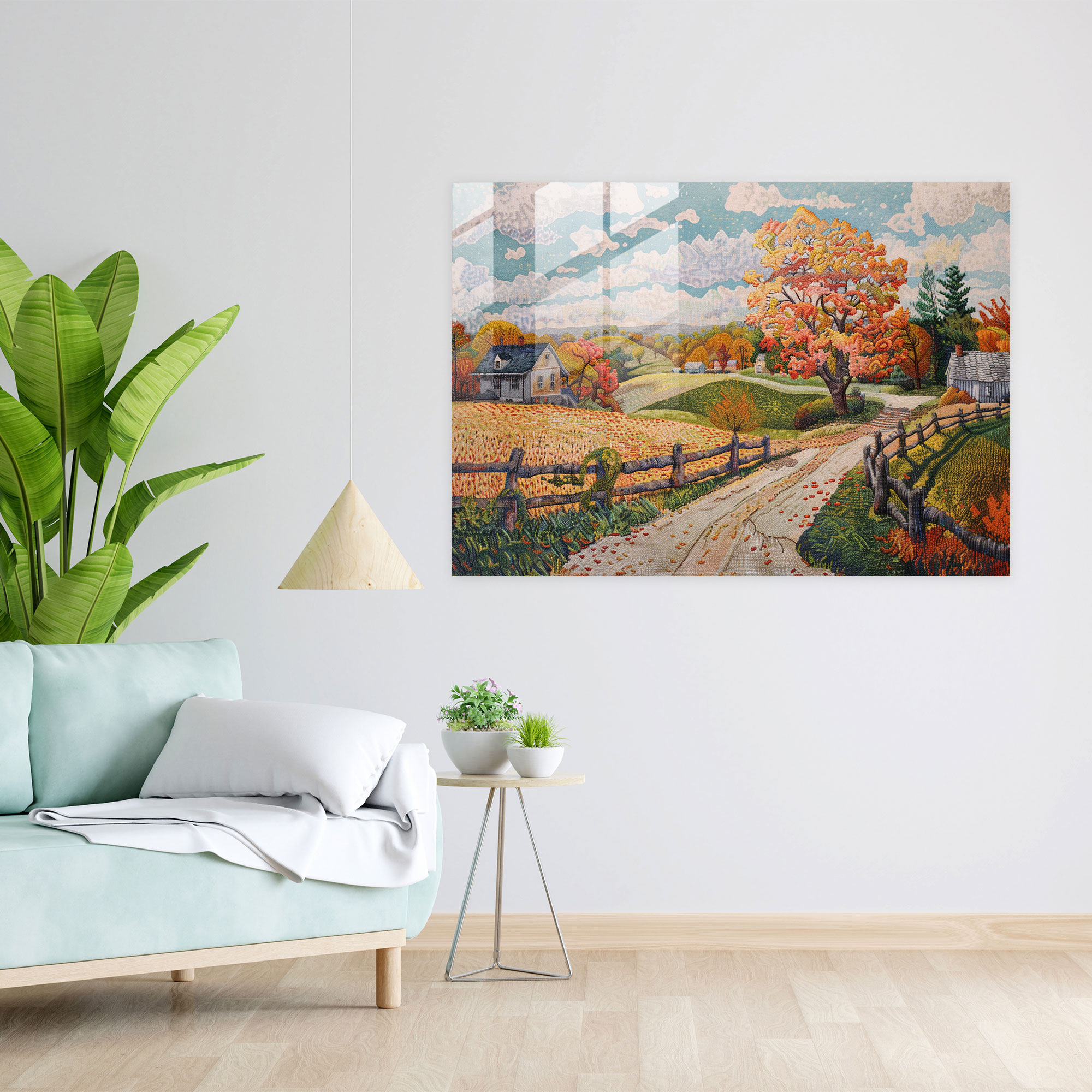 Pointillism Wall Art - Countryside Landscape - Pointillism, Pointillism, Modern Art, Glass Wall Art