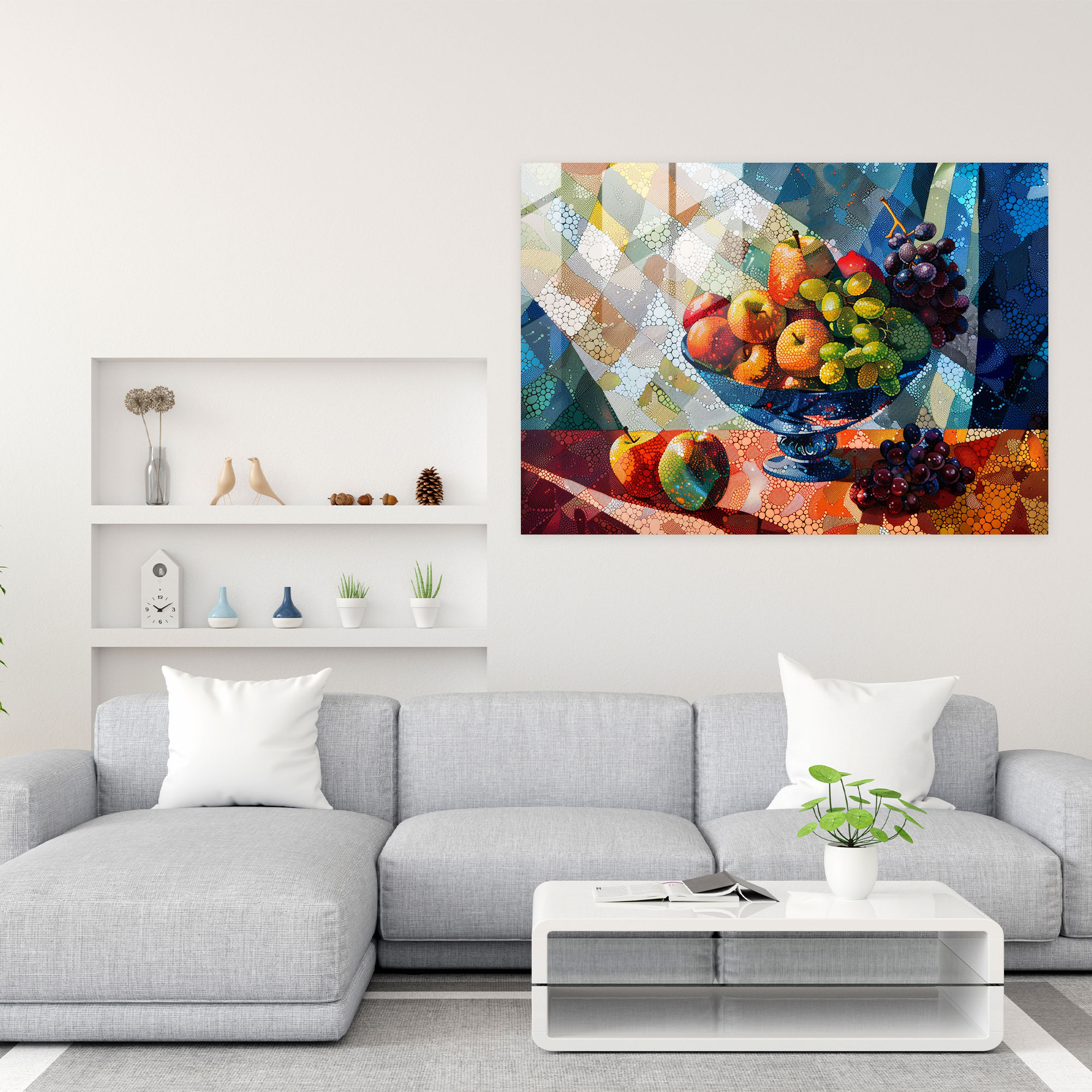 Pointillism Glass Print - Still Life With Fruits - Pointillism, Fruits, Home Decoration, Modern Art