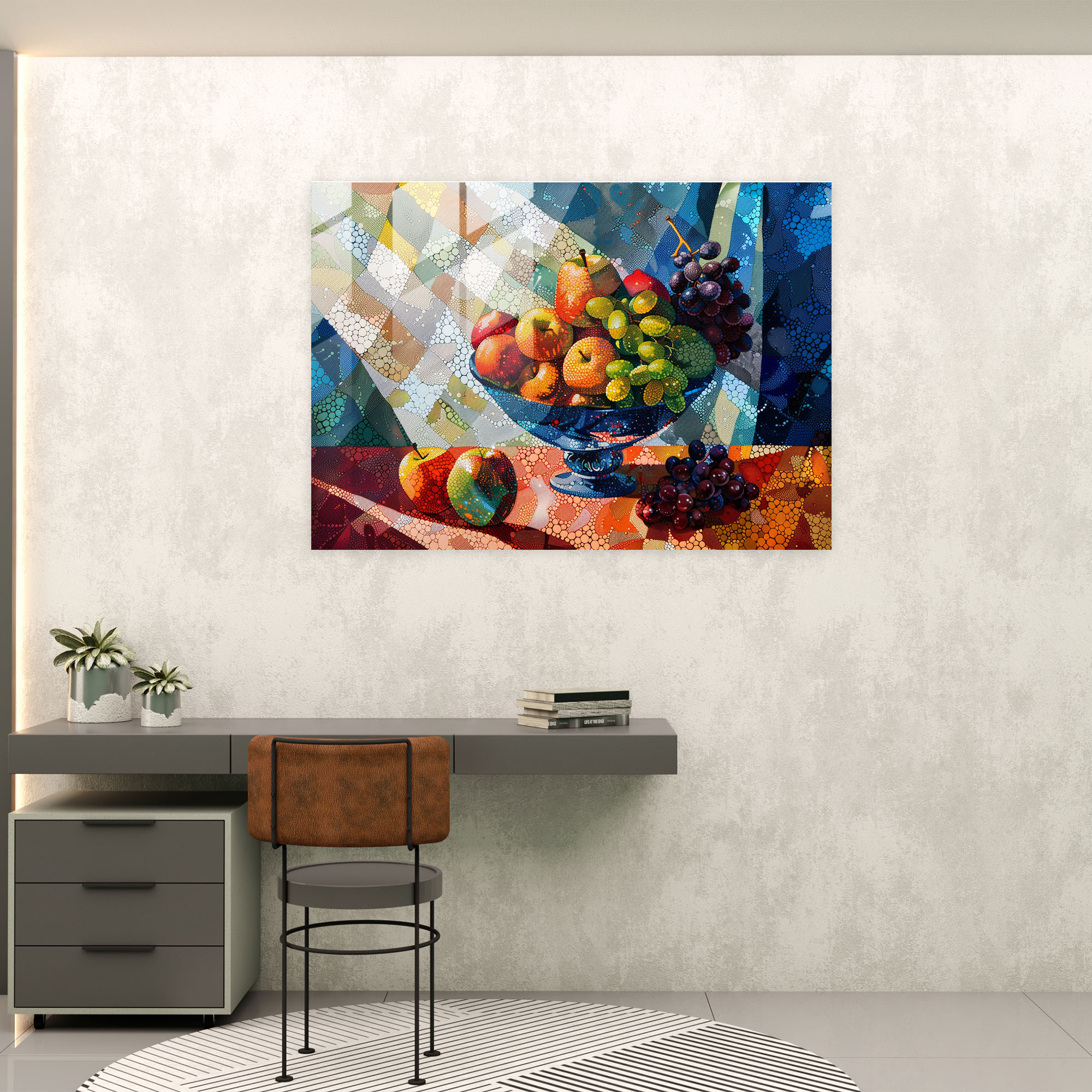 Pointillism Glass Print - Still Life With Fruits - Pointillism, Fruits, Home Decoration, Modern Art