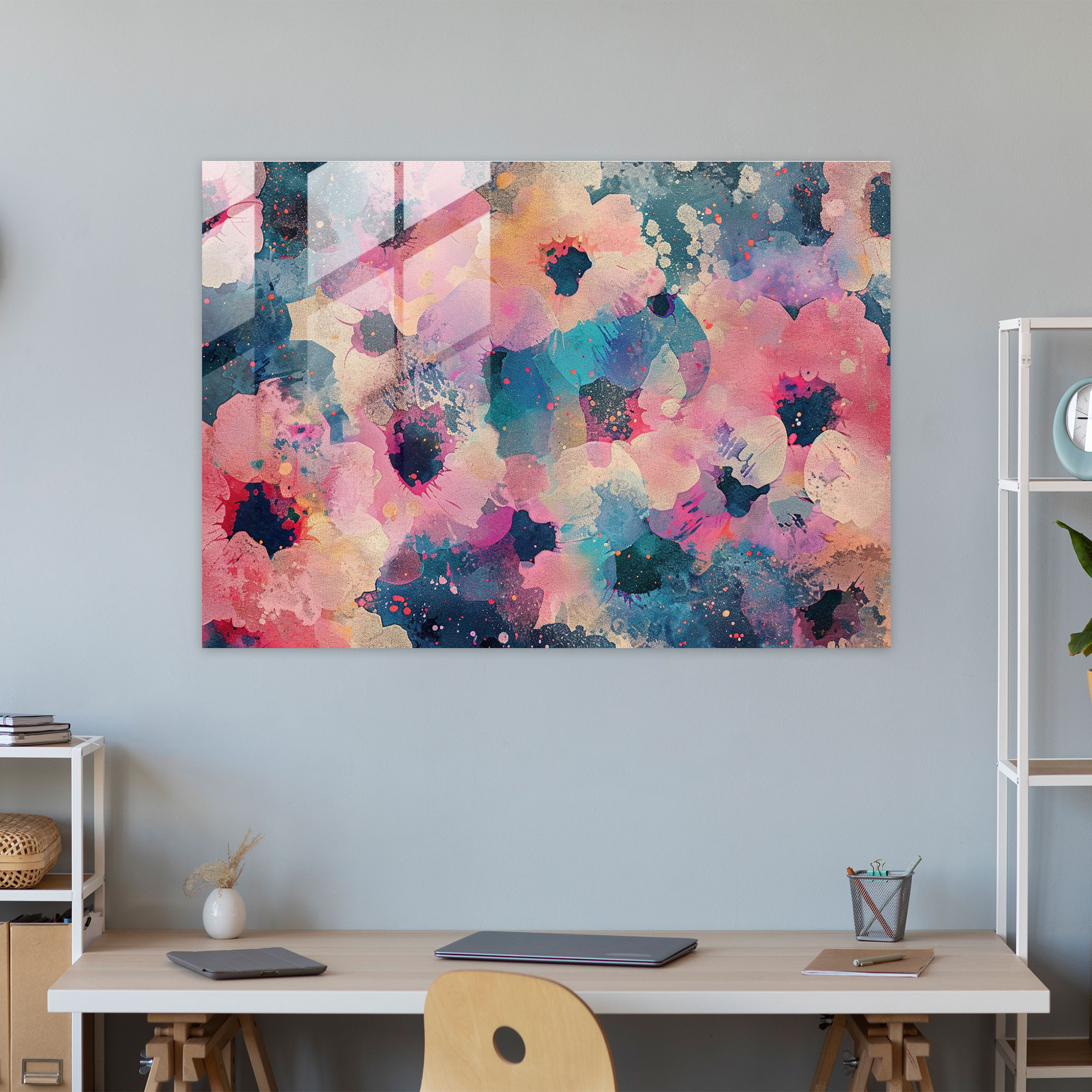 Pointillism Home Decoration - Abstract Floral Pattern - Pointillism, Glass Print, Abstract, Pointillism