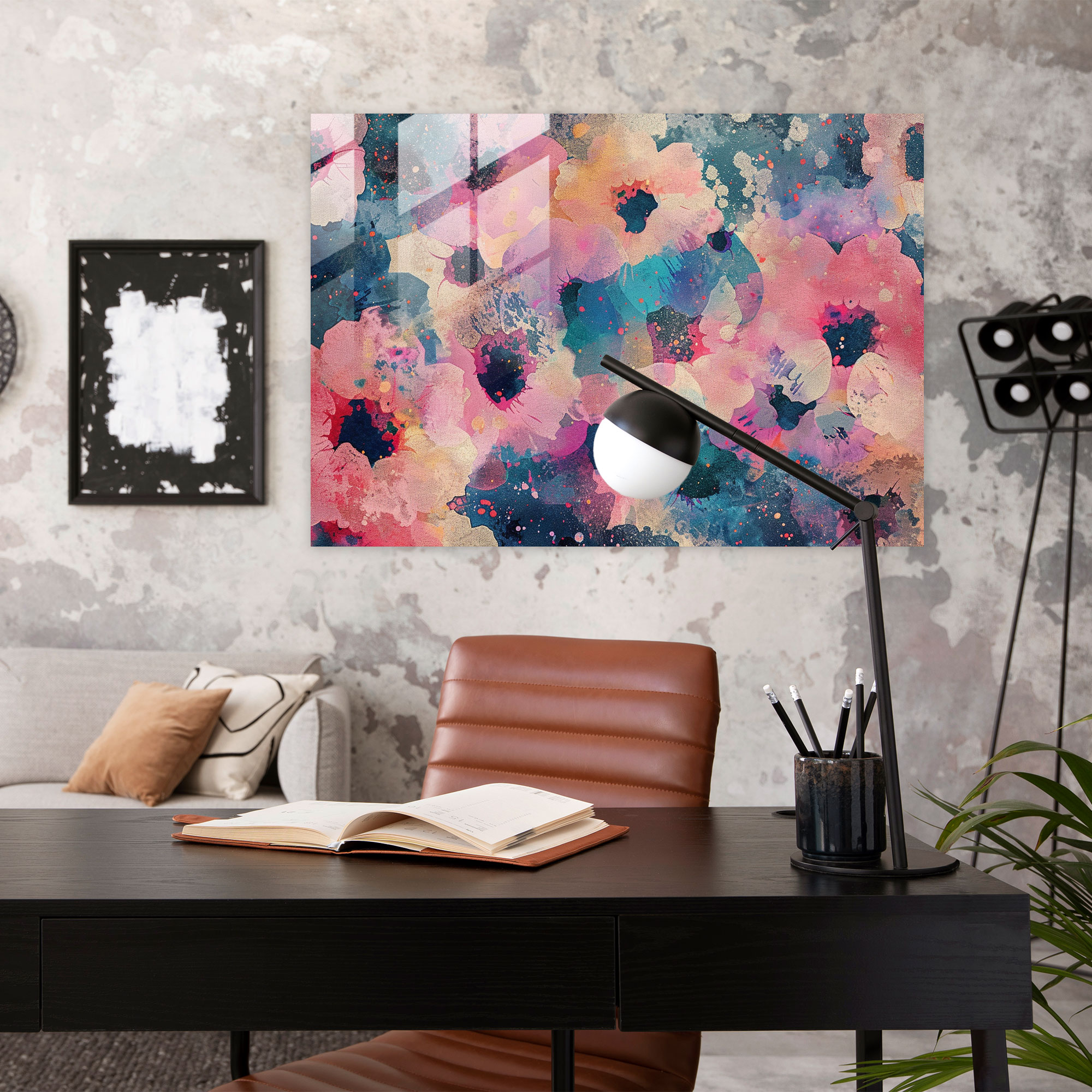 Pointillism Home Decoration - Abstract Floral Pattern - Pointillism, Glass Print, Abstract, Pointillism