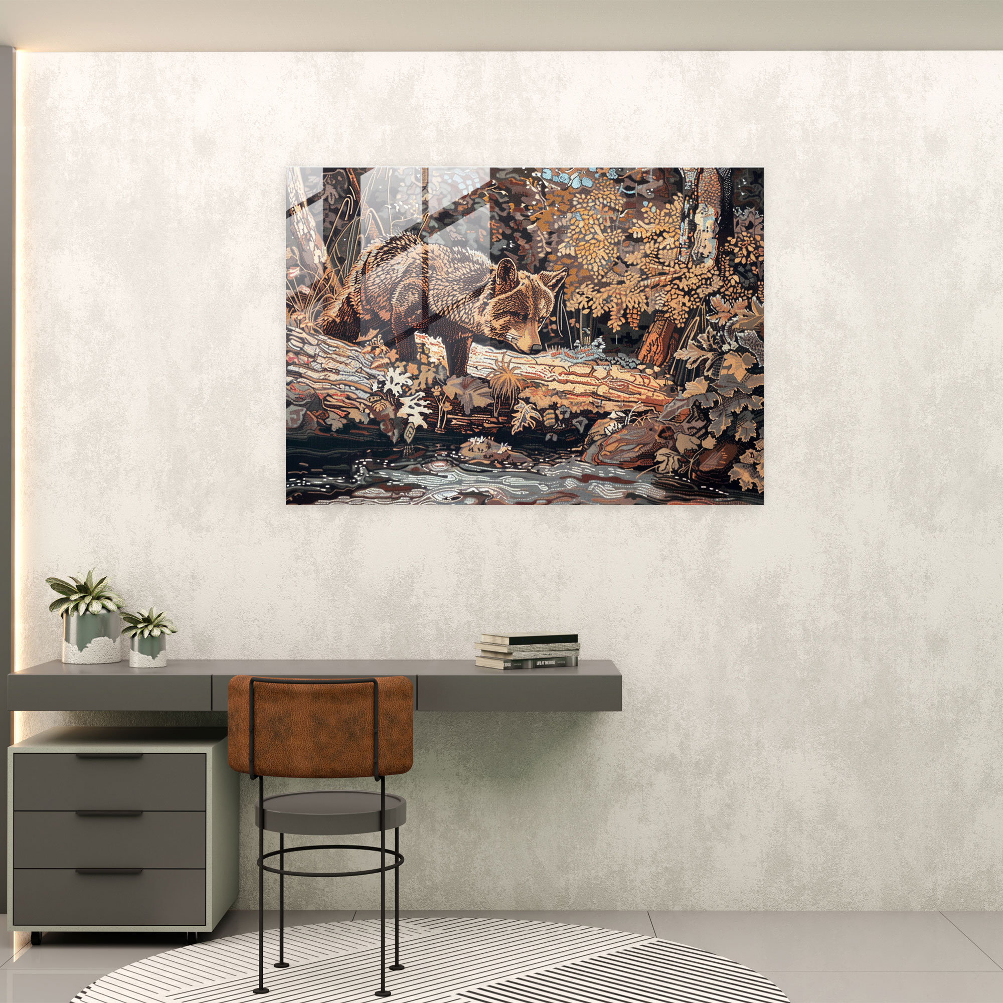 Pointillism Wall Decoration - Animal Wildlife Scene - Pointillism, Glass Art, Home Decoration, Glass Print