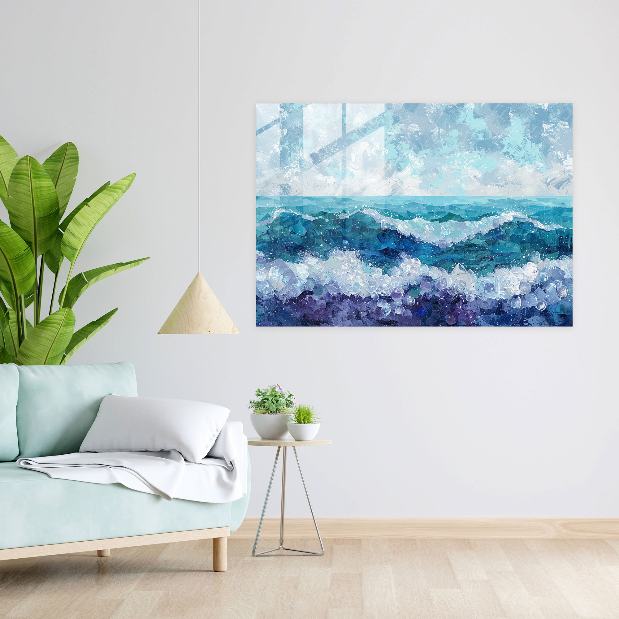 Pointillism Glass Art - Abstract Seascape - Pointillism, Wall Decoration, Modern Art, Glass Wall Art