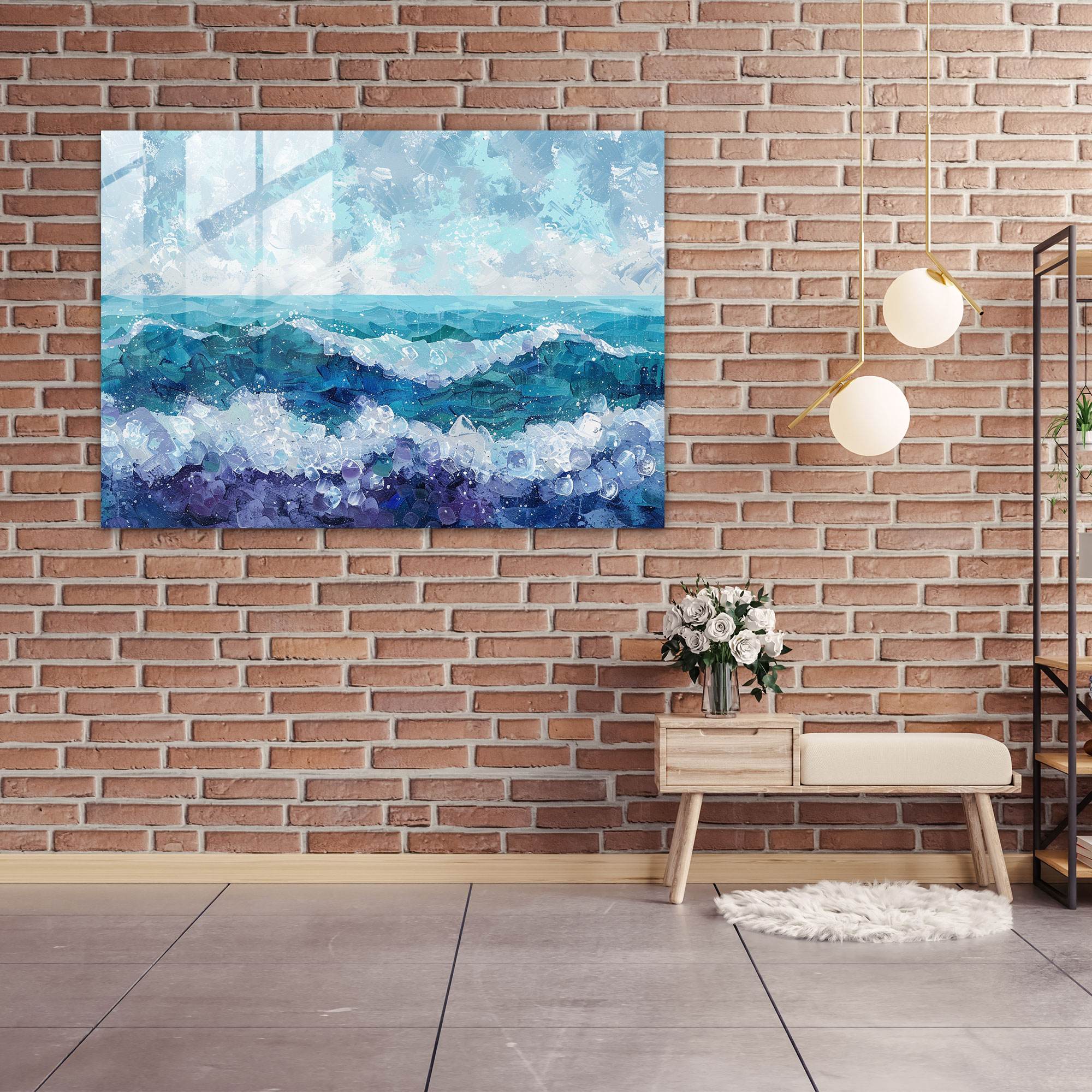 Pointillism Glass Art - Abstract Seascape - Pointillism, Wall Decoration, Modern Art, Glass Wall Art