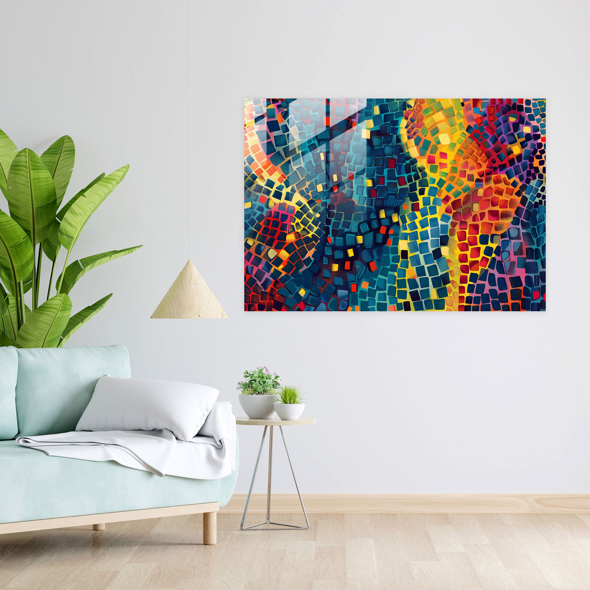 Pointillism Wall Decoration - Geometric Pattern - Pointillism, Glass Art, Glass Print, Wall Decoration
