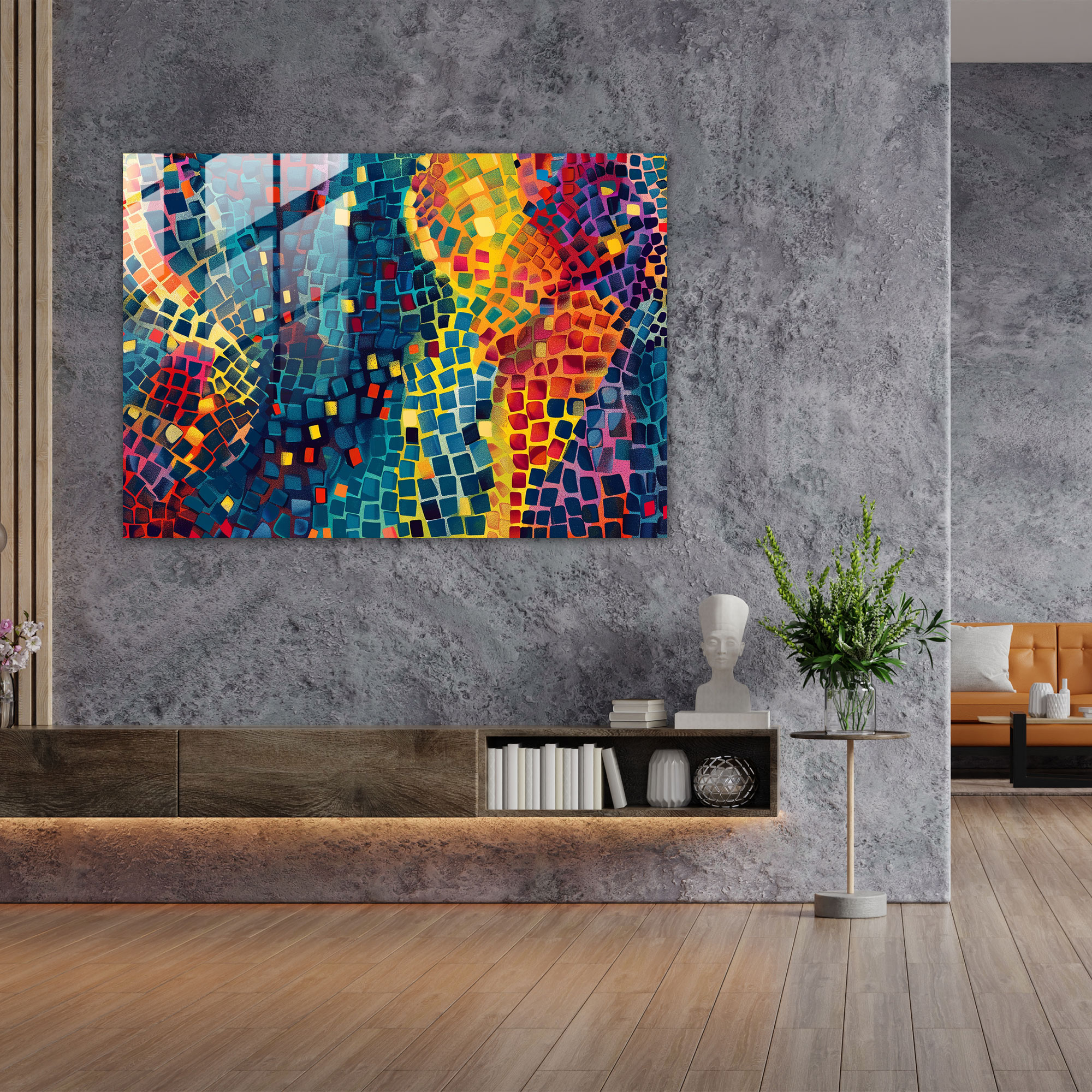 Pointillism Wall Decoration - Geometric Pattern - Pointillism, Glass Art, Glass Print, Wall Decoration
