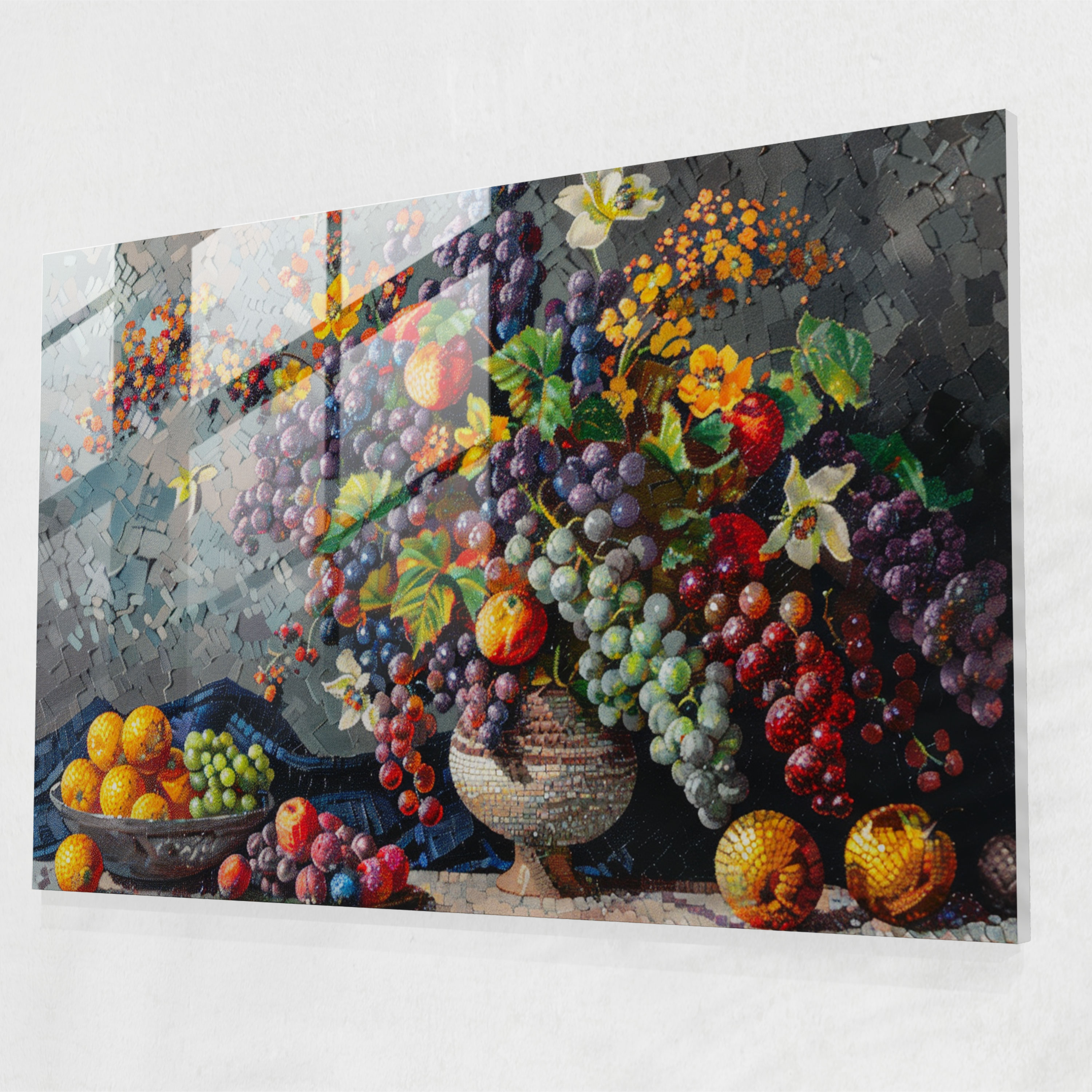 Pointillism Modern Art - Fruits And Flowers Still Life - Pointillism, Home Decoration, Glass Art, Glass Wall Art