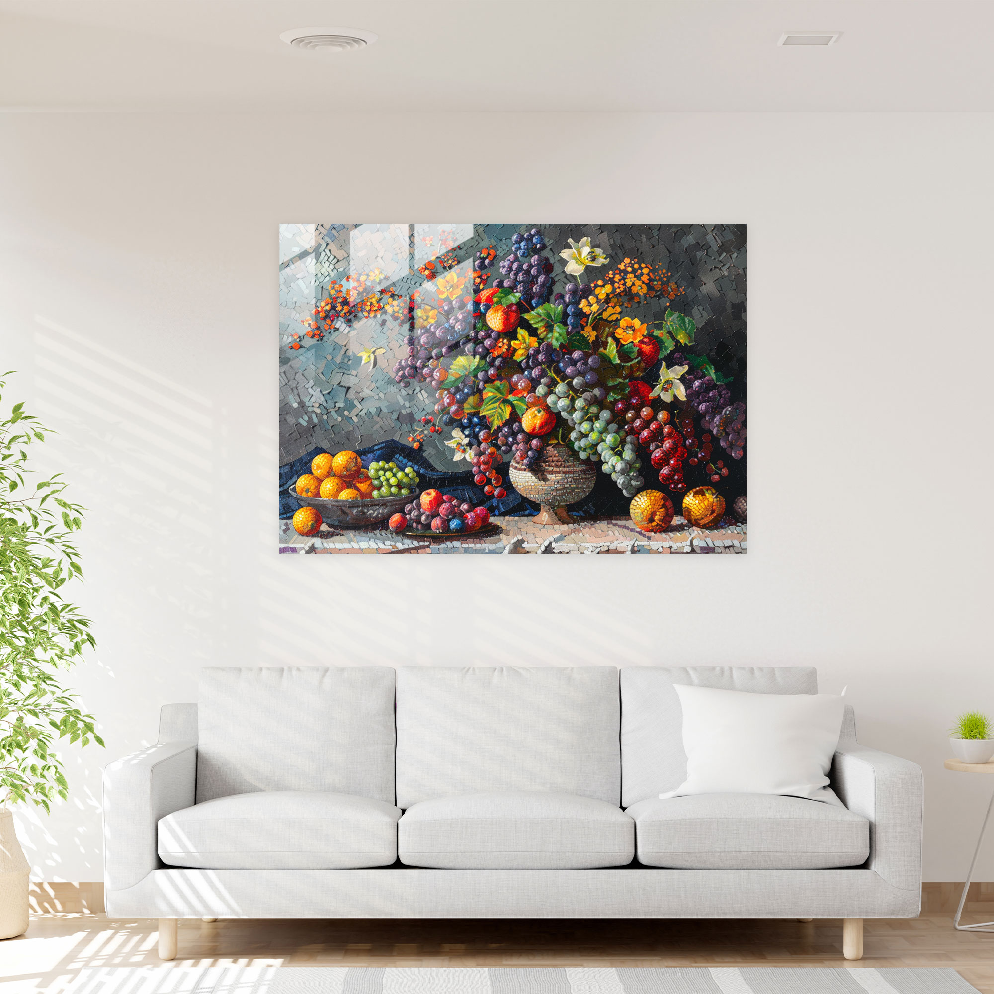 Pointillism Modern Art - Fruits And Flowers Still Life - Pointillism, Home Decoration, Glass Art, Glass Wall Art