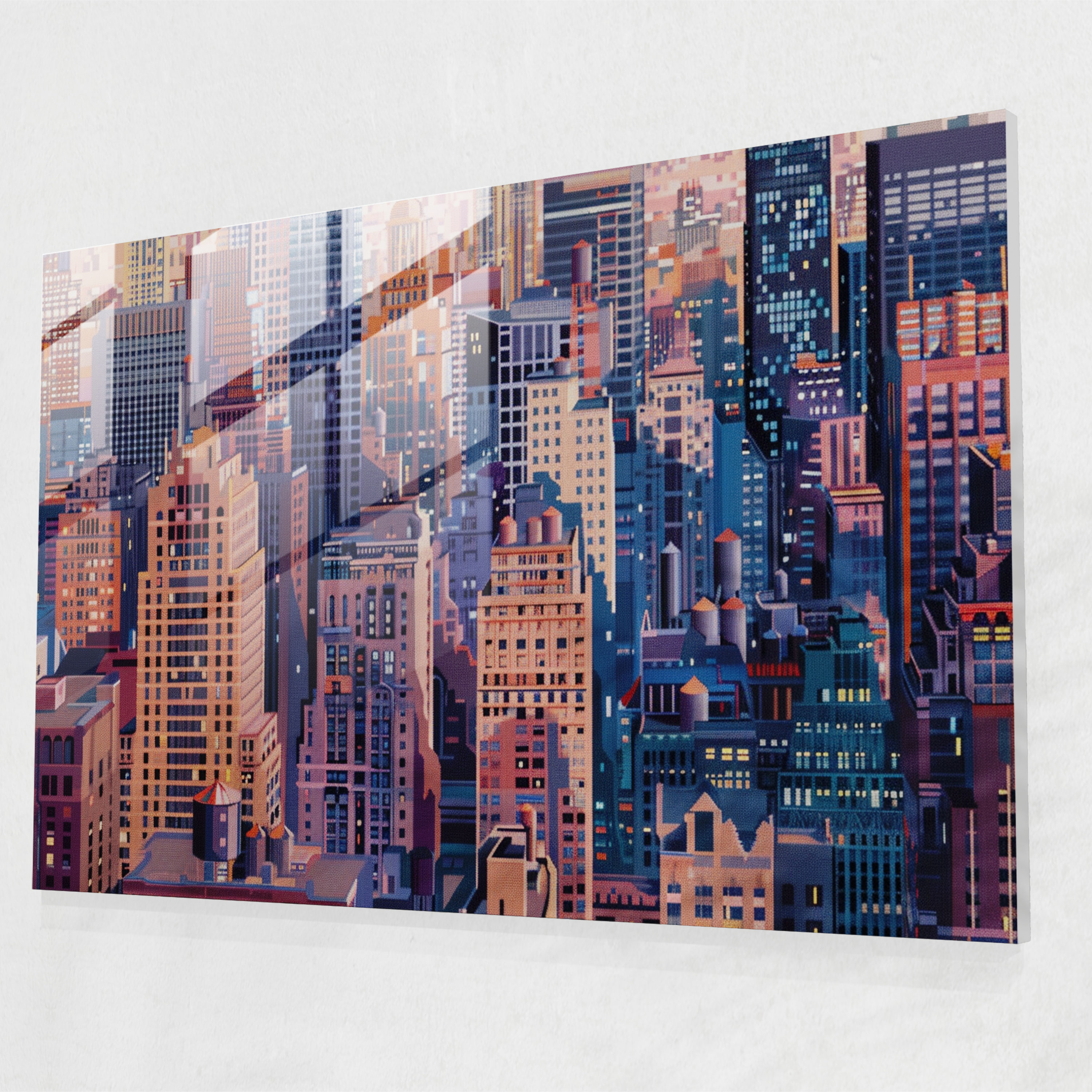 Pointillism Glass Print - Skyscraper Cityscape - Pointillism, Modern Art, Home Decoration, Glass Wall Art