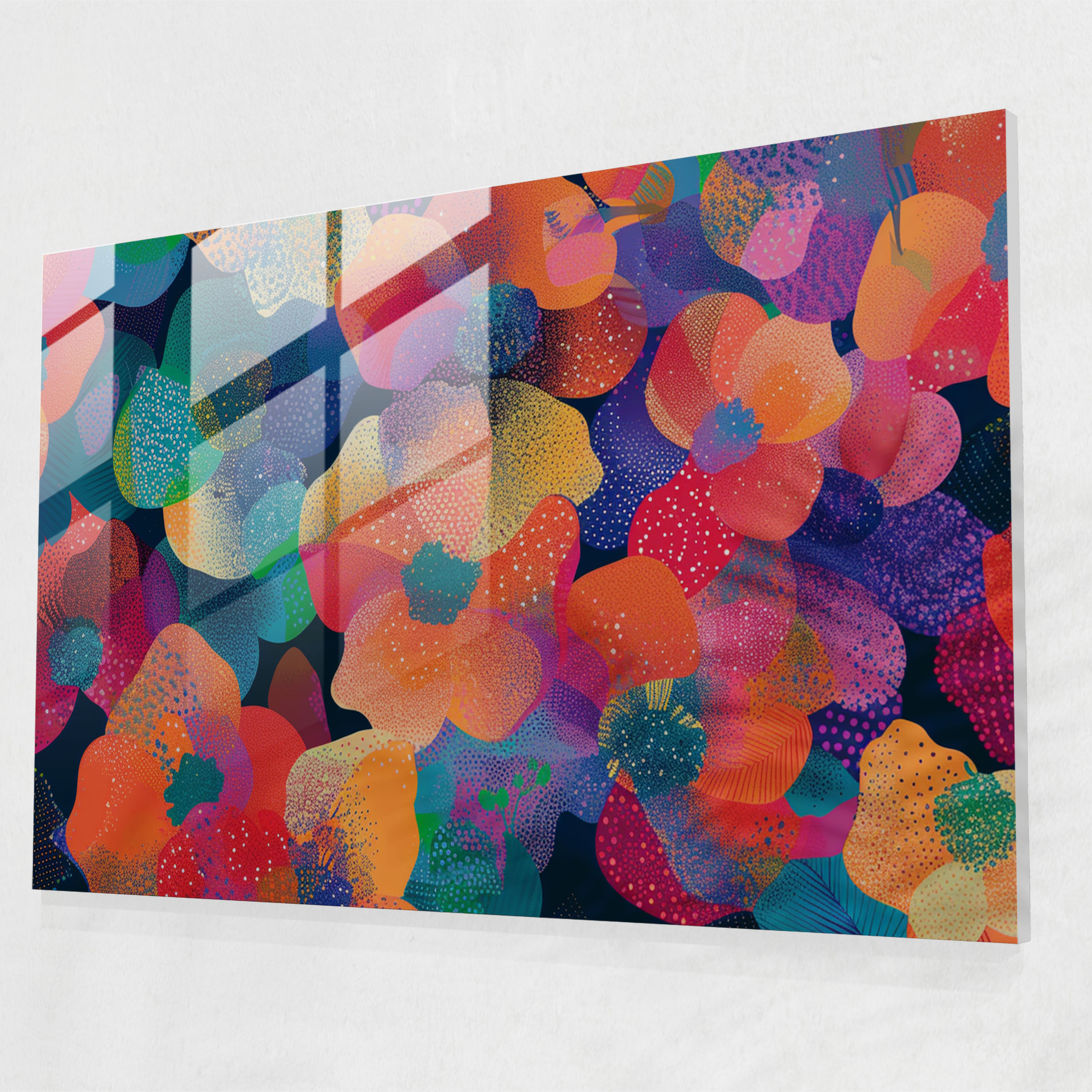 Pointillism Glass Wall Art - Floral Abstract Design - Pointillism, Glass Wall Art, Wall Decoration, Home Decoration