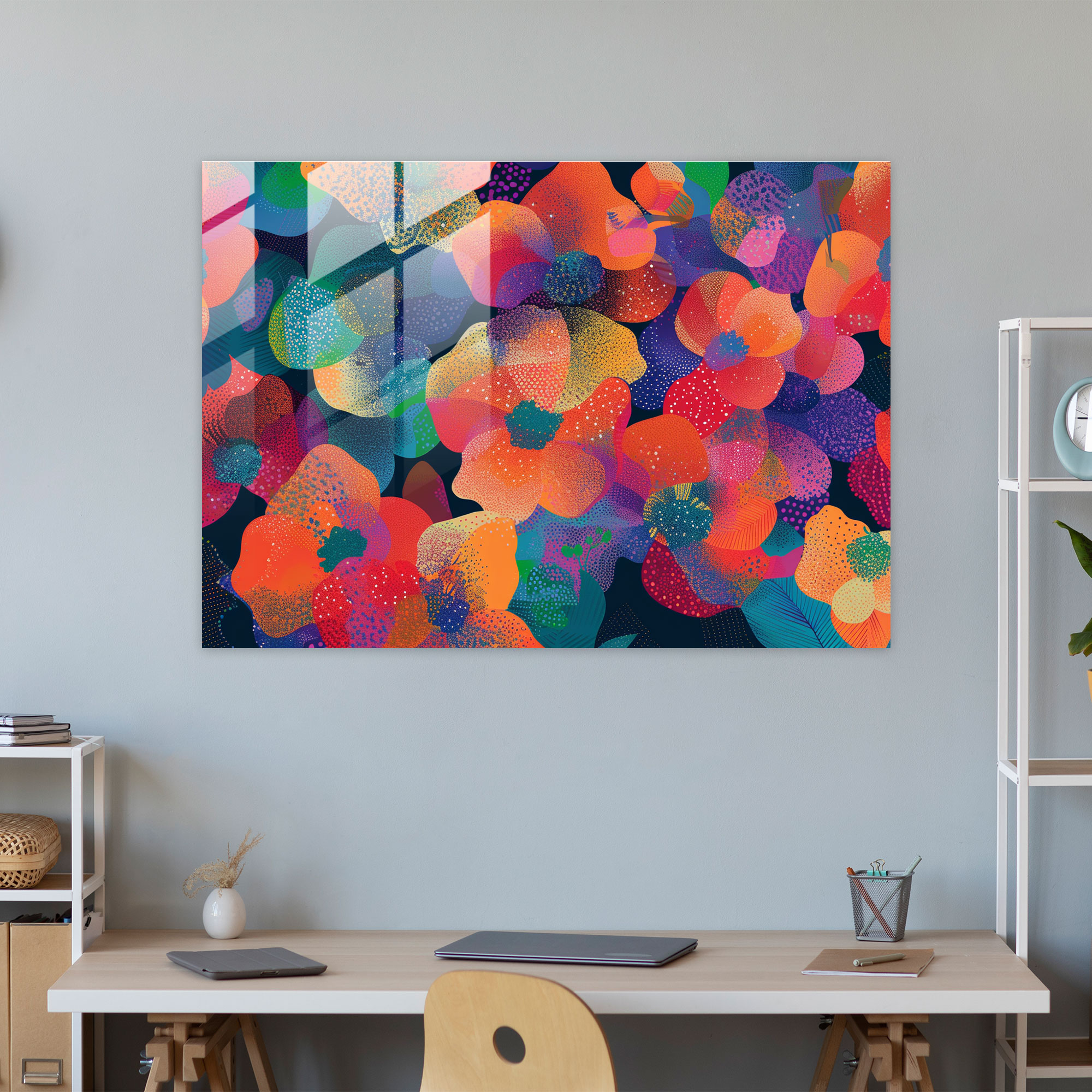 Pointillism Glass Wall Art - Floral Abstract Design - Pointillism, Glass Wall Art, Wall Decoration, Home Decoration