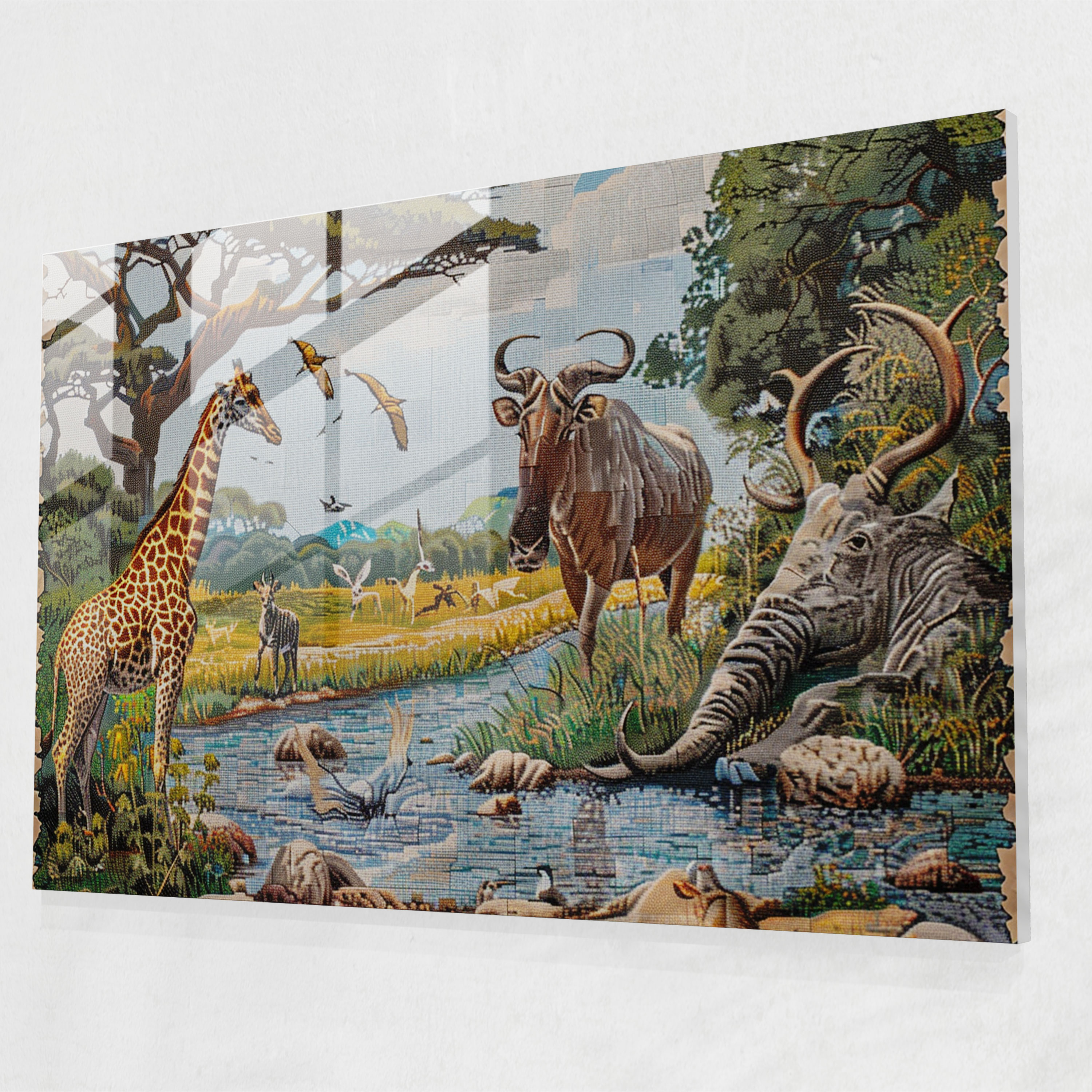 Pointillism Home Decoration - Wildlife Scene - Pointillism, Modern Art, Glass Print, Pointillism