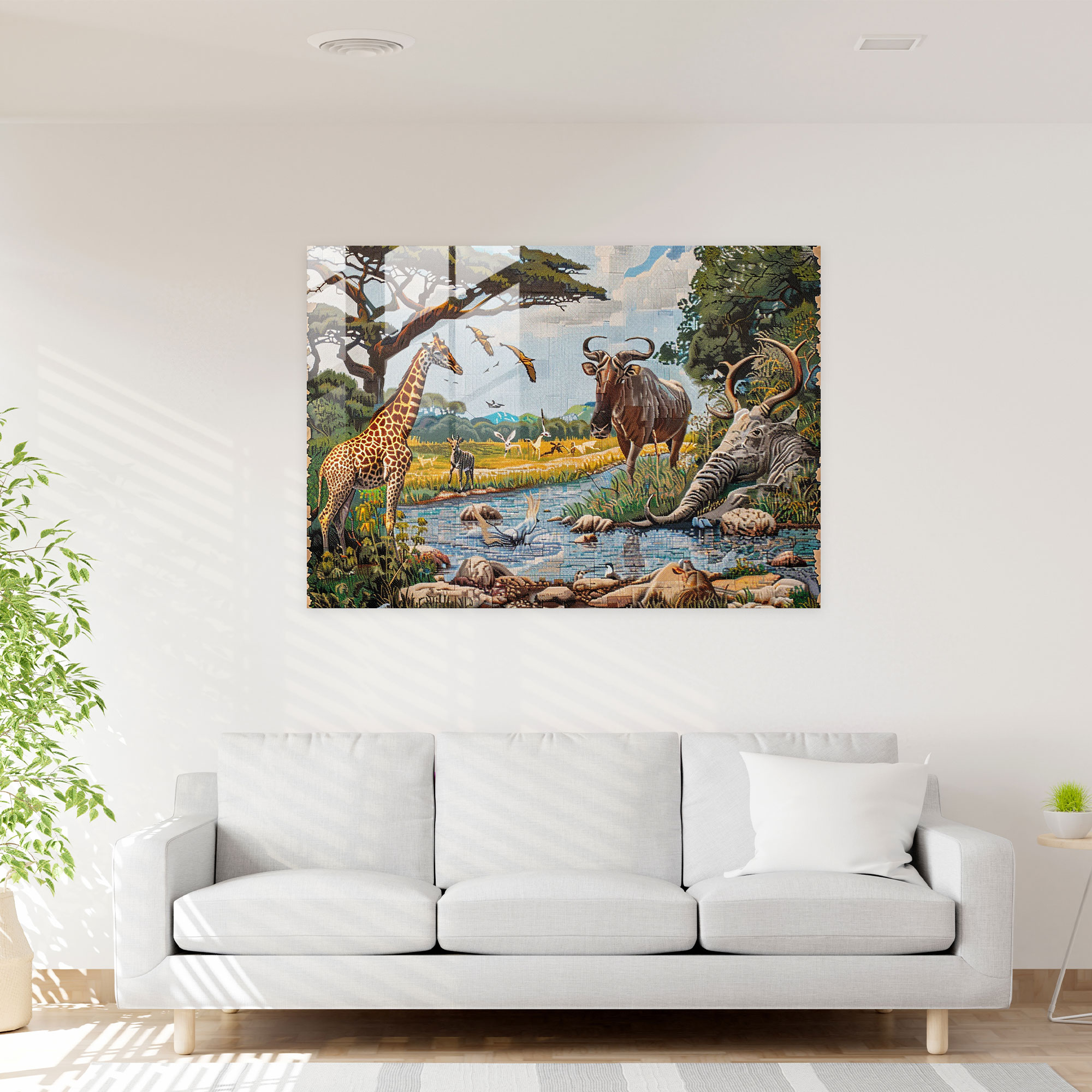 Pointillism Home Decoration - Wildlife Scene - Pointillism, Modern Art, Glass Print, Pointillism