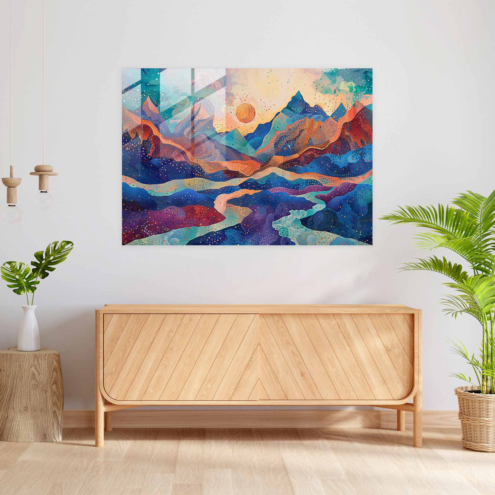 Pointillism Wall Decoration - Mountain Landscape - Pointillism, Glass Print, Wall Decoration, Glass Art