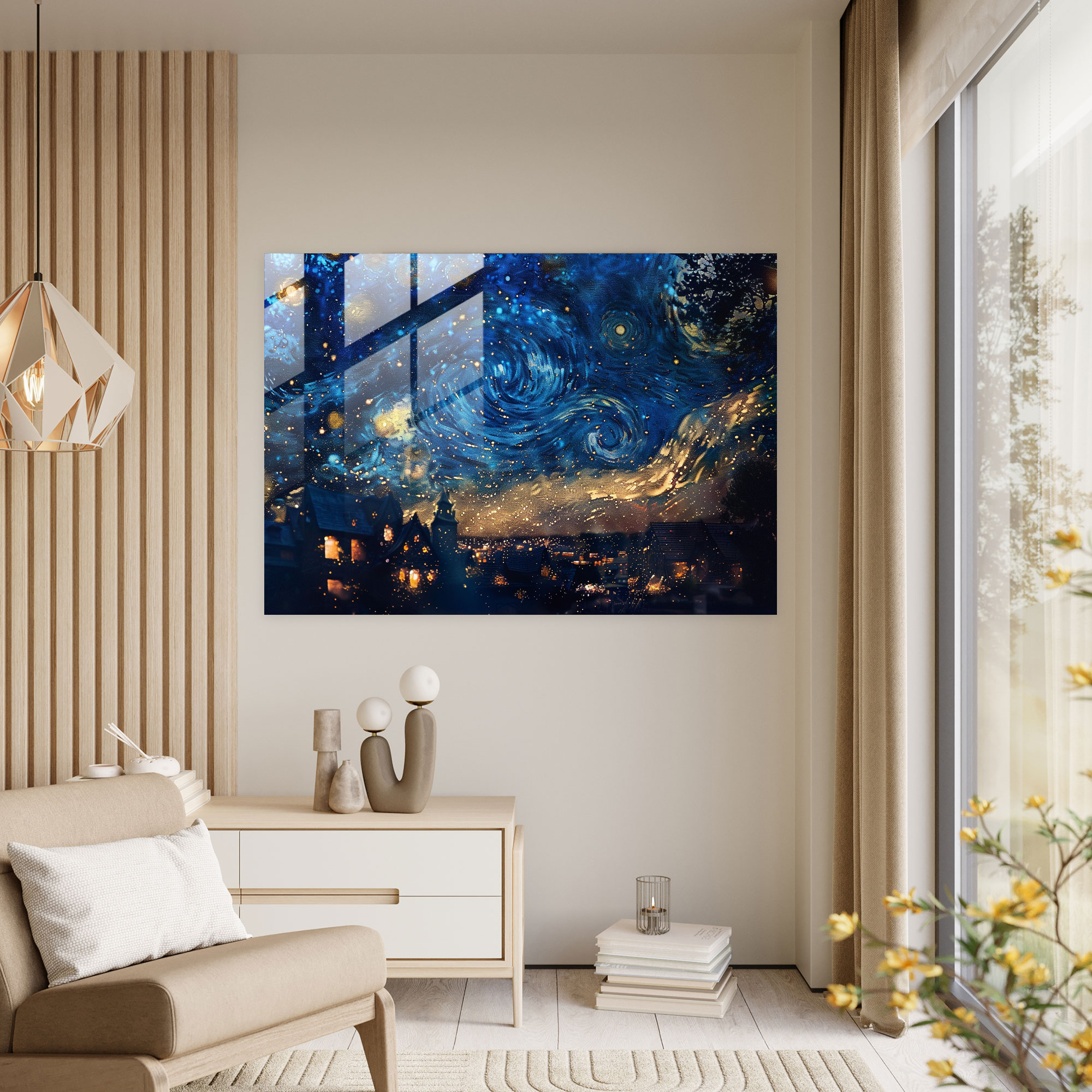Pointillism Starry Night Sky Glass Print - Pointillism, Pointillism, Glass Art, Wall Decoration