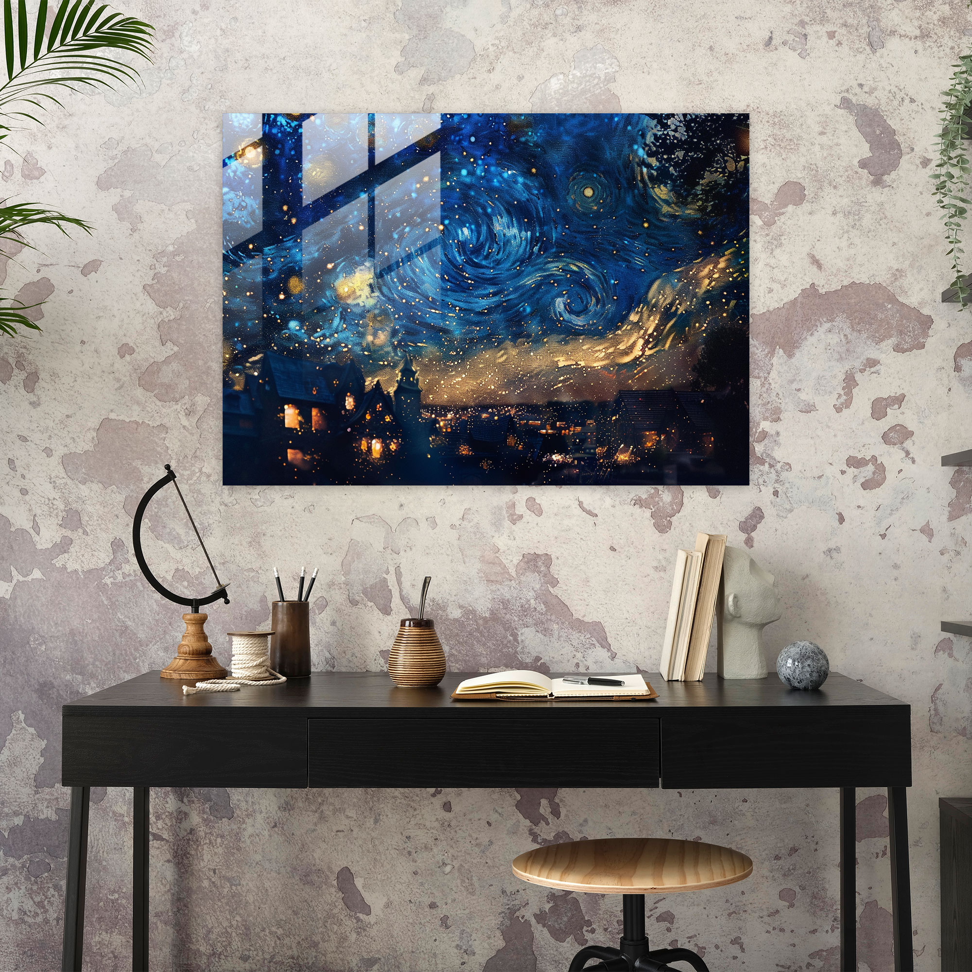 Pointillism Starry Night Sky Glass Print - Pointillism, Pointillism, Glass Art, Wall Decoration