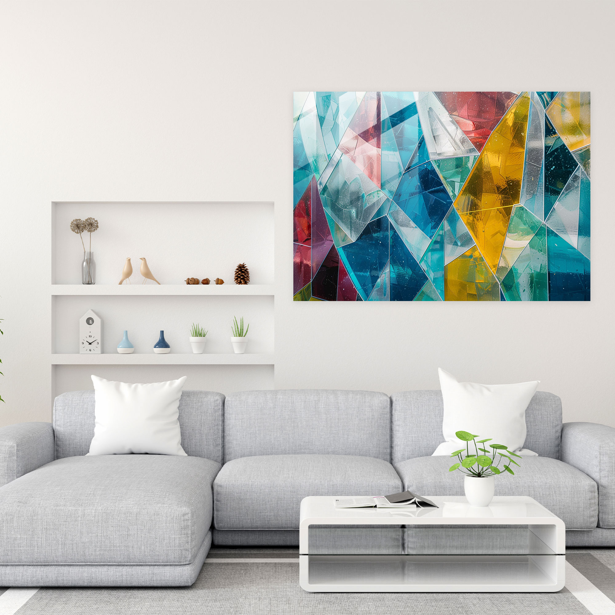 Pointillism Geometric Shapes Glass Print - Pointillism, Glass Print, Pointillism, Glass Art