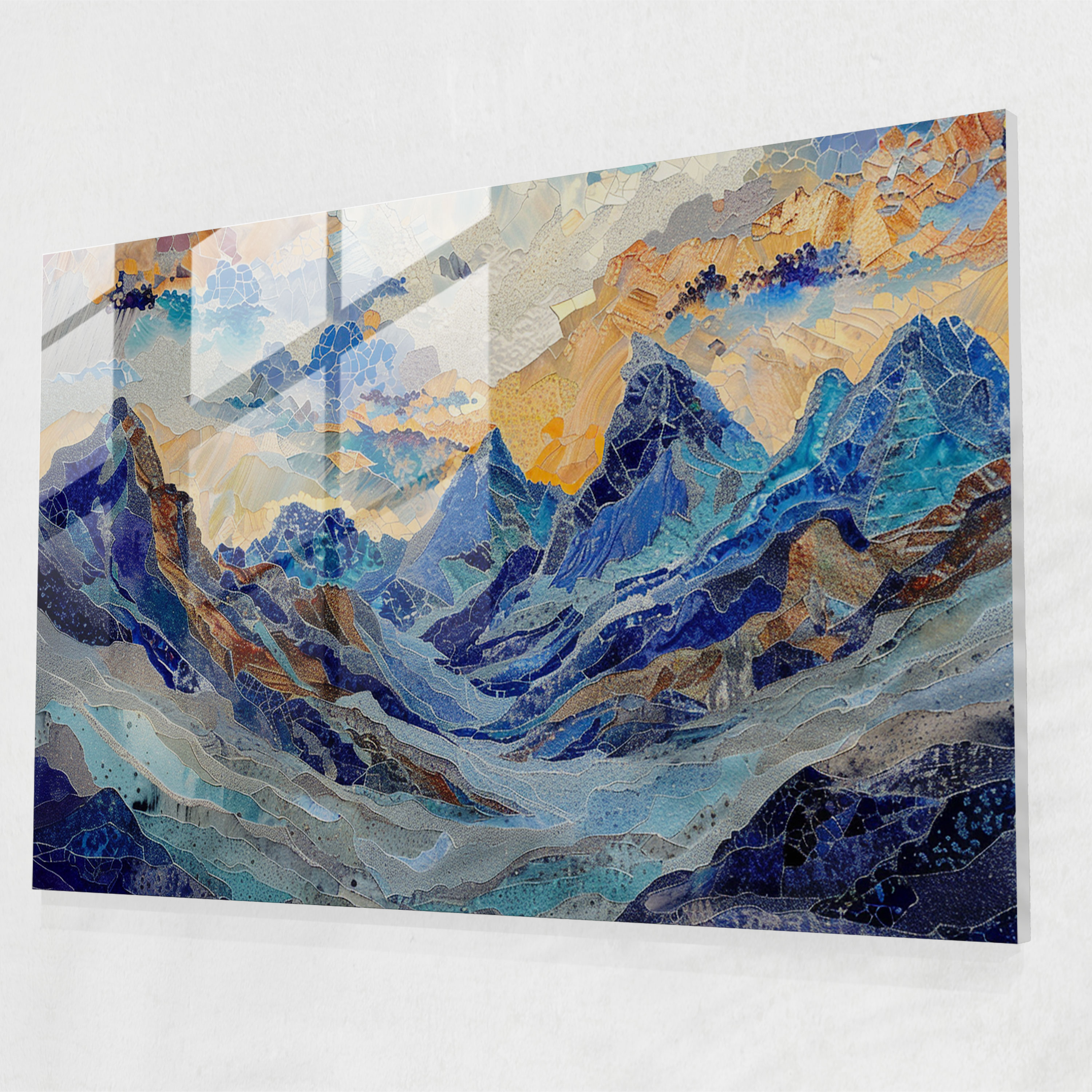 Pointillism Mountain Landscape Glass Print - Pointillism, Mountain Landscape, Modern Art, Glass Art