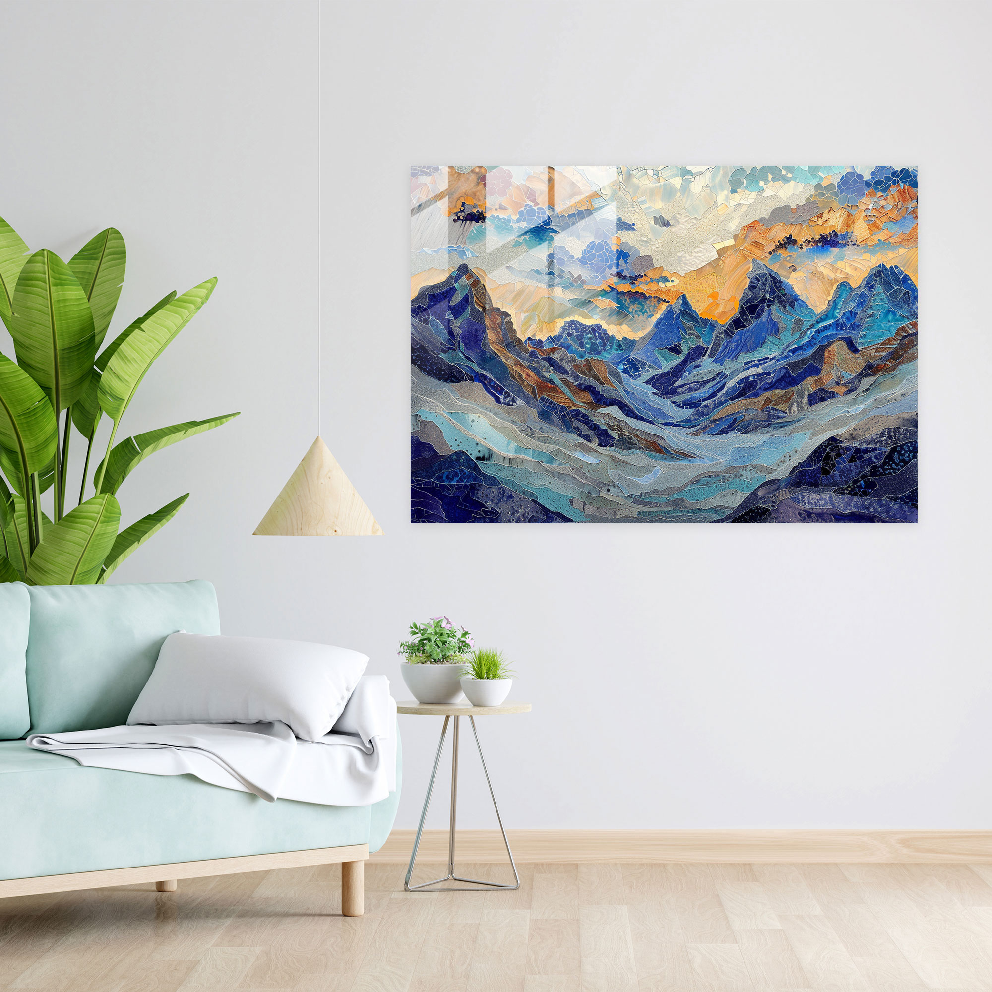 Pointillism Mountain Landscape Glass Print - Pointillism, Mountain Landscape, Modern Art, Glass Art