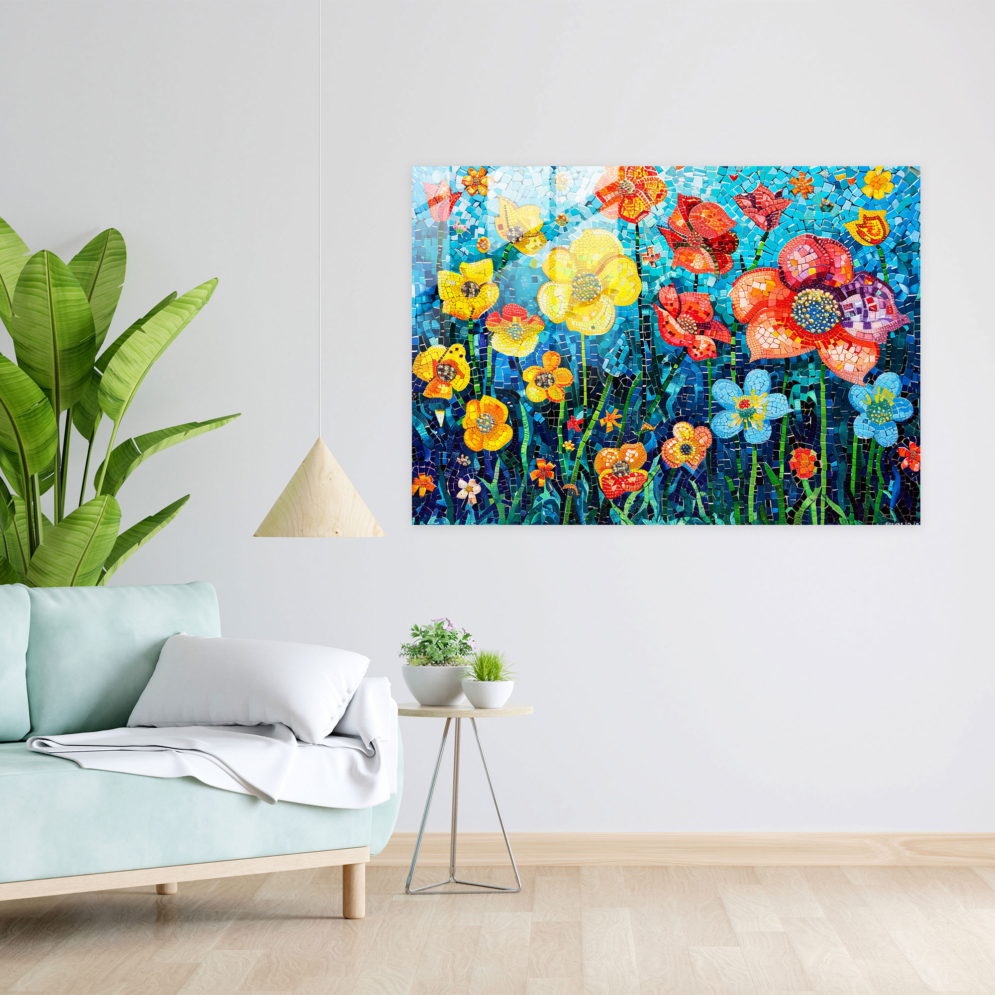 Pointillism Colorful Flowers Glass Print - Pointillism, Glass Wall Art, Modern Art, Home Decoration